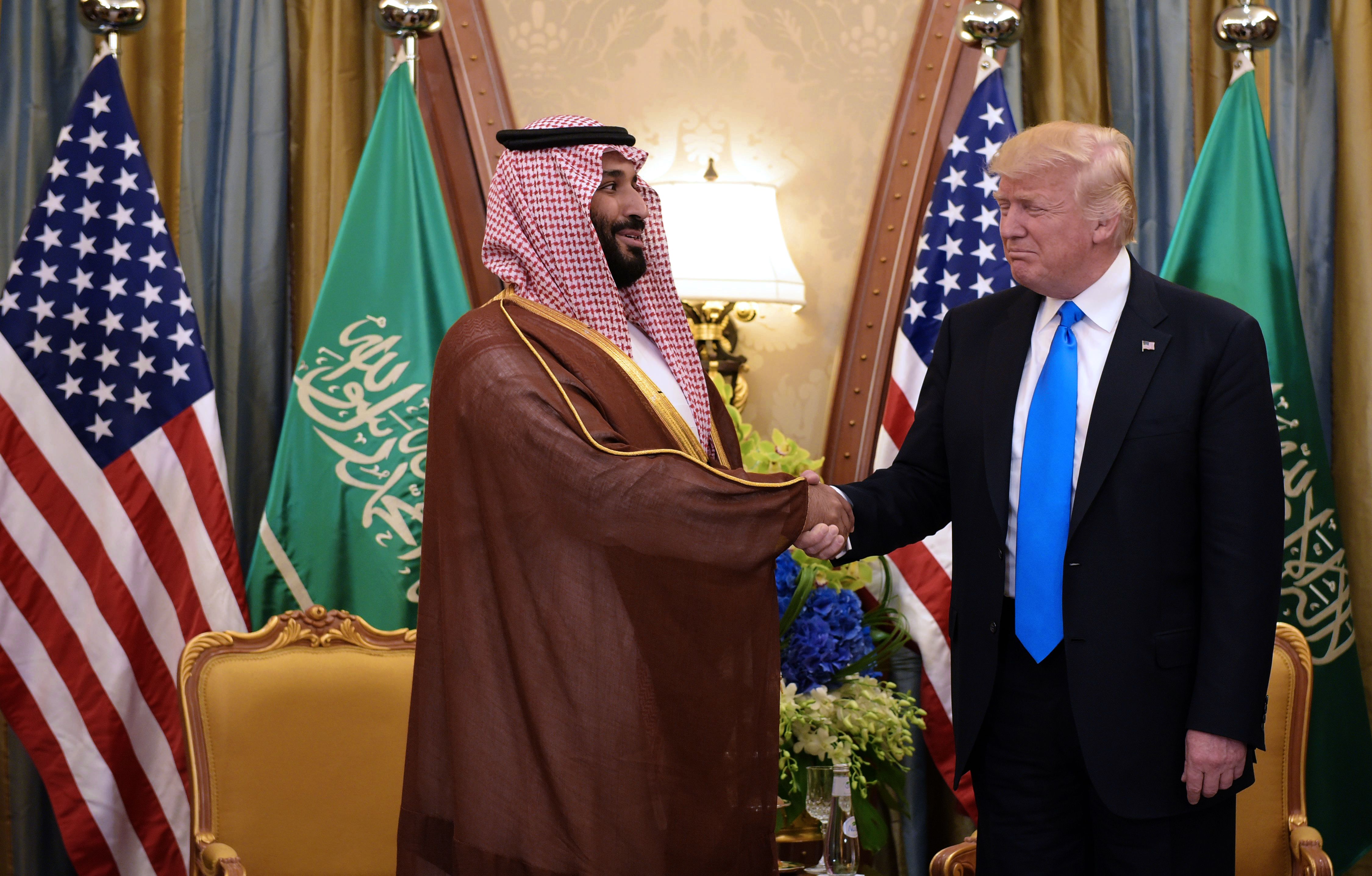 President Donald Trump and SaudiCrown Prince Mohammed bin Salman take part in a bilateral meeting at a hotel in Riyadh on May 20, 2017. CREDIT: Mandel Ngan/ AFP/Getty Images)