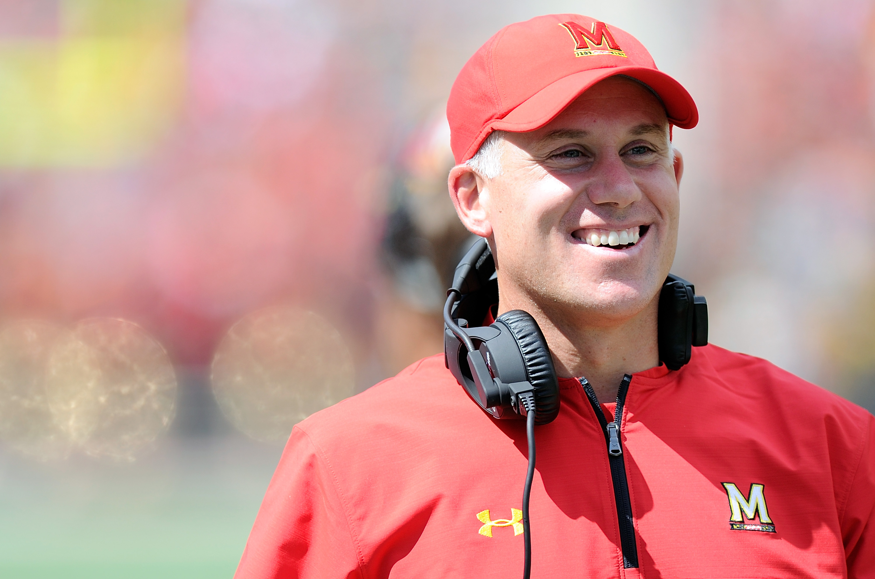 COLLEGE PARK, MD - SEPTEMBER 09: Head Coach DJ Durkin of the Maryland Terrapins watches the game against the Towson Tigers on September 9, 2017 in College Park, Maryland. (Photo by G Fiume/Maryland Terrapins/Getty Images)