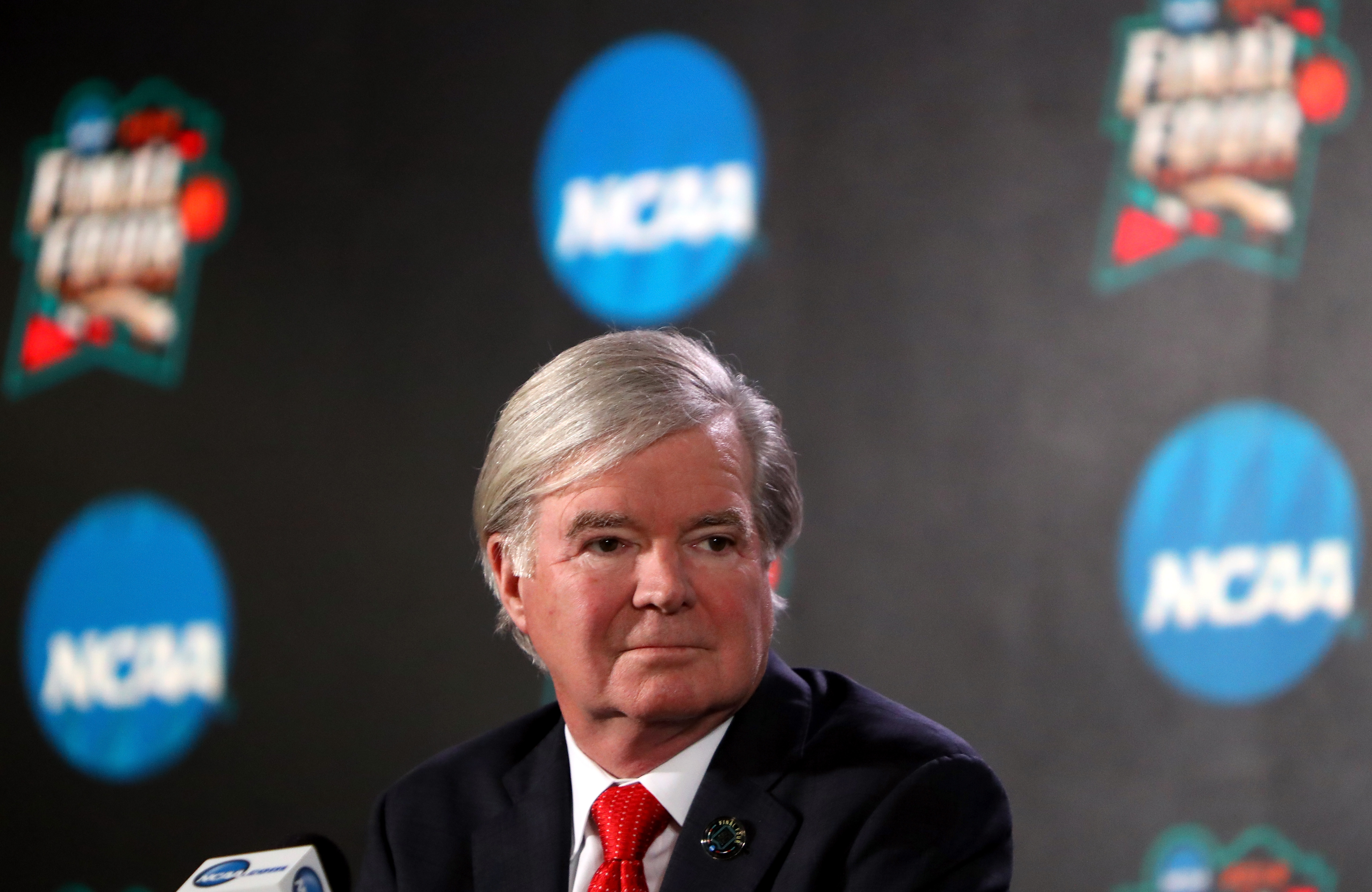 SAN ANTONIO, TX - MARCH 29: NCAA President Dr. Mark Emmert speaks to the media during media day for the 2018 Men's NCAA Final Four at the Alamodome on March 29, 2018 in San Antonio, Texas. (Photo by Mike Lawrie/Getty Images)