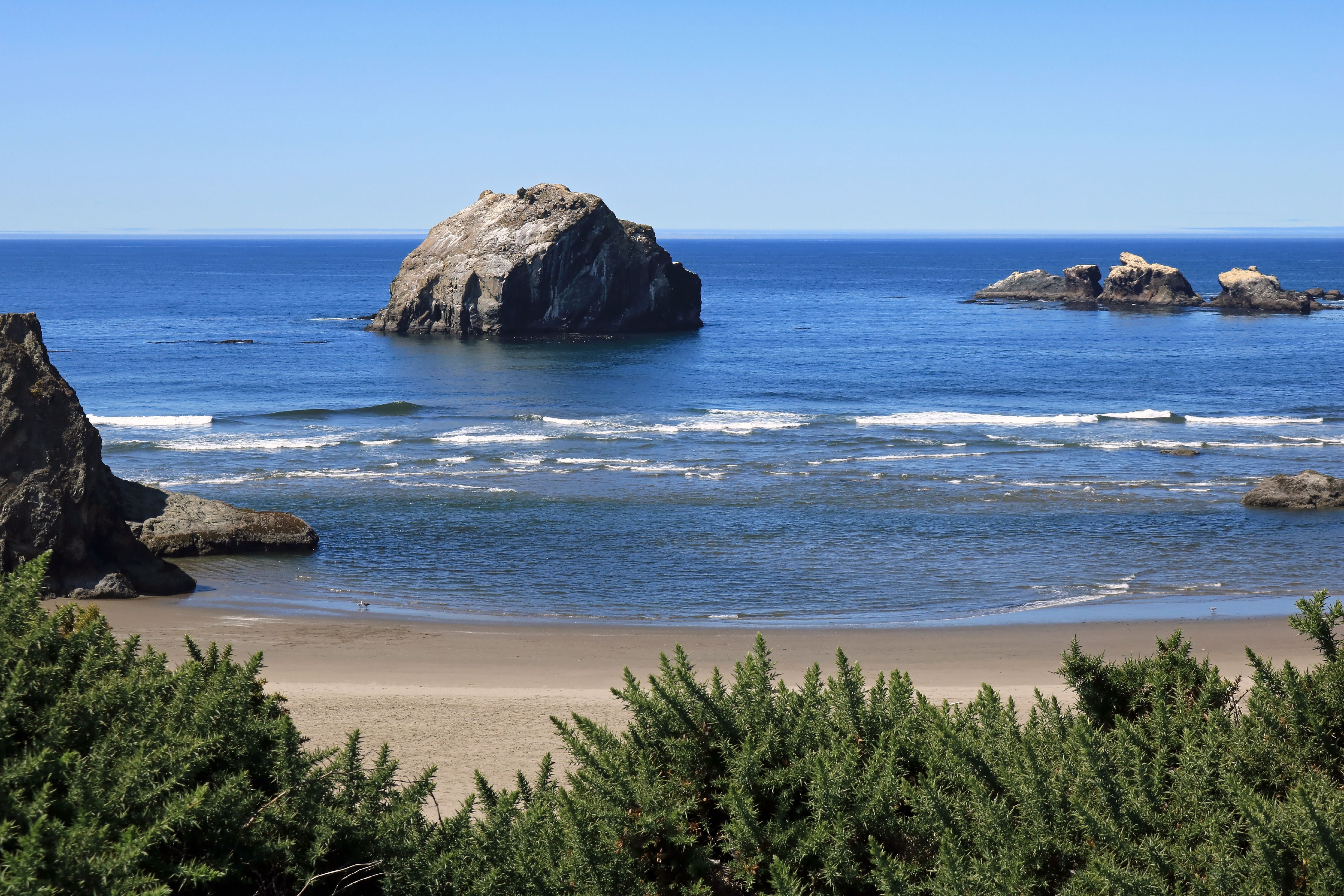 Face Rock viewed from above the beach in Face Rock State Park in Bandon Oregon on the southern Oregon coast. CREDIT: Education Images/UIG via Getty Images