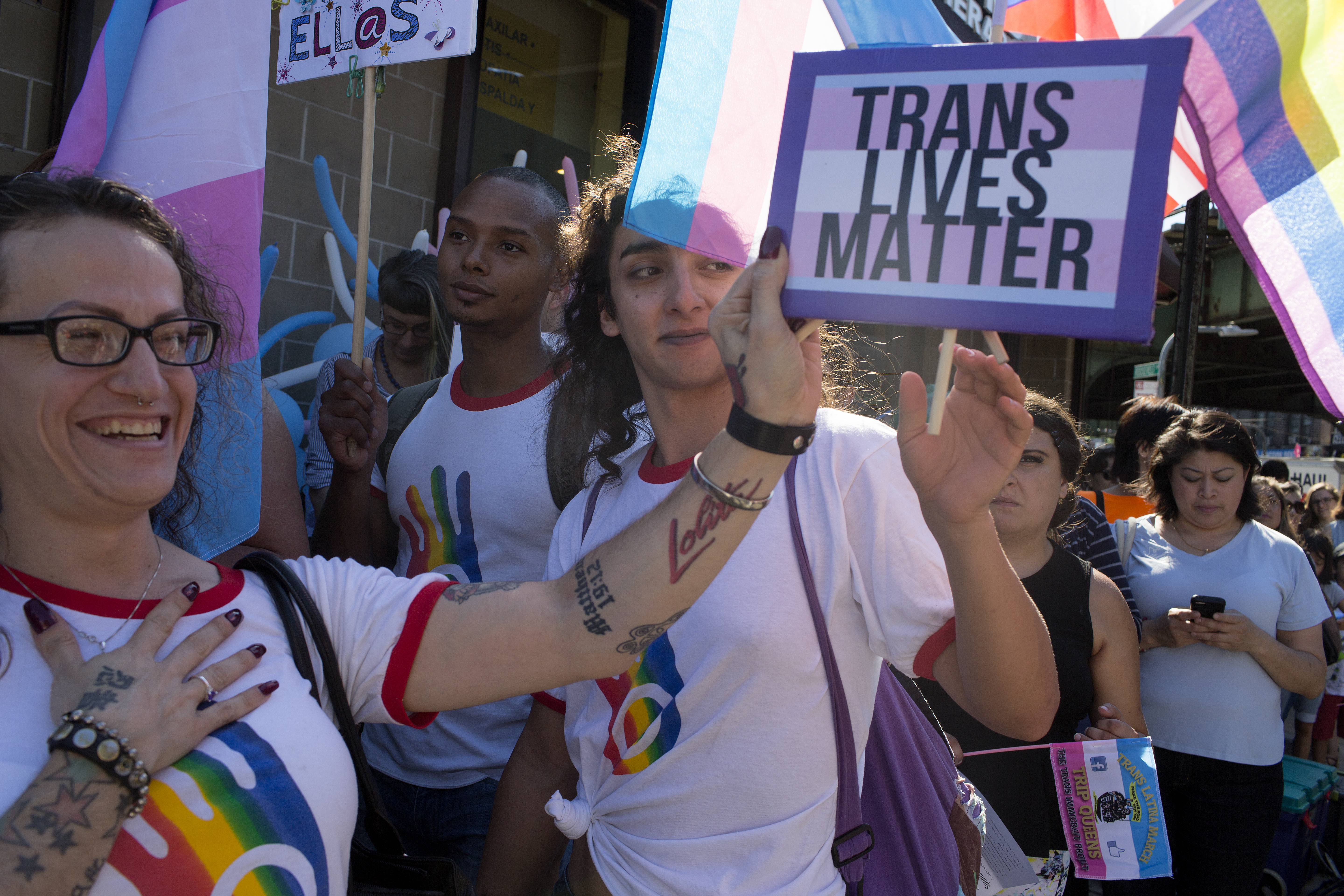 QUEENS, NY - JULY 9: The latinx transgender community marches through a heavily immigrant neighborhood to fight against discrimination and bring awareness to their presence on July 9, 2018 in Jackson Heights, Queens, New York. (Photo by Andrew Lichtenstein/Corbis via Getty Images)