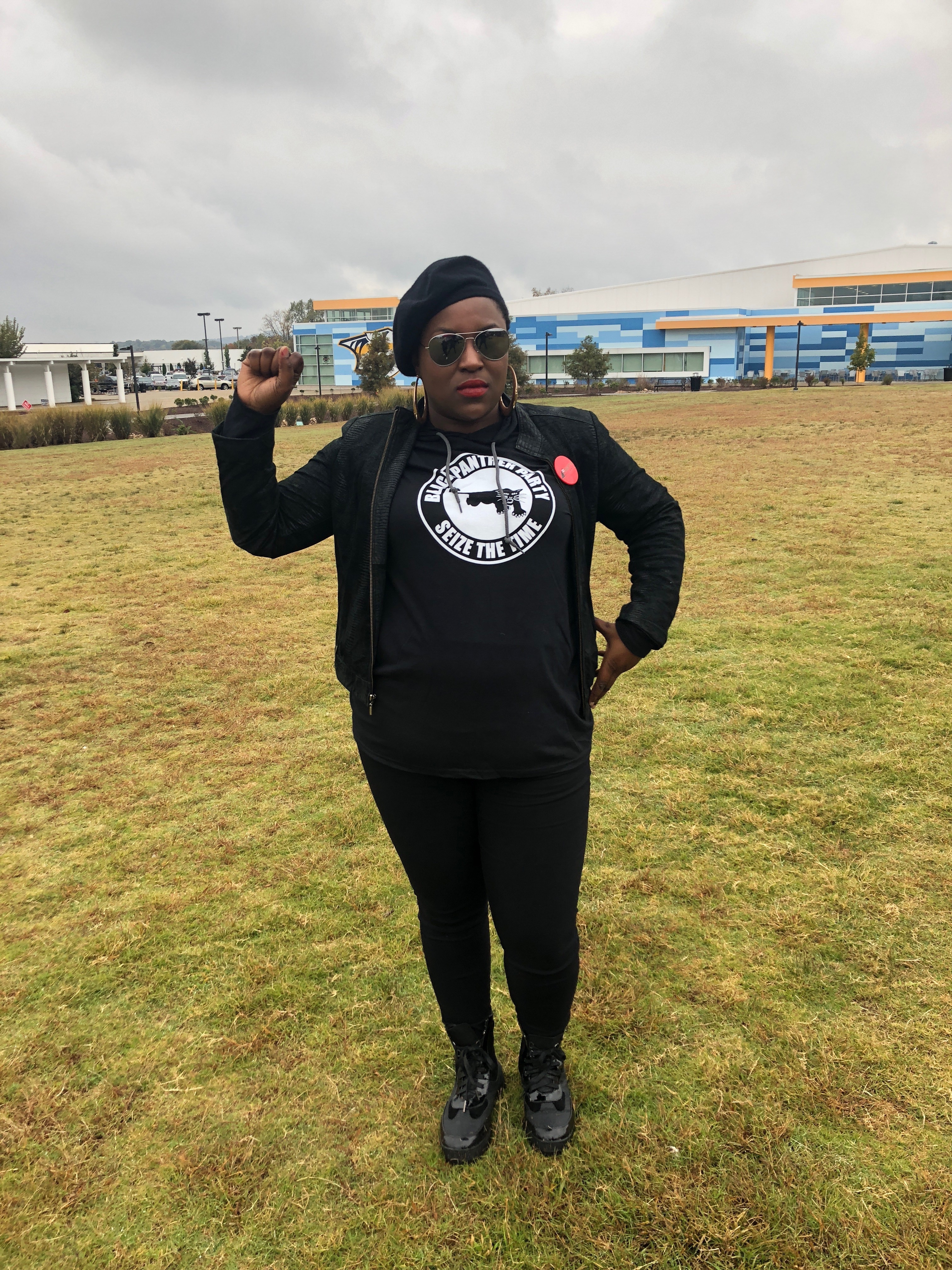 Tequila Johnson poses before voting Saturday. CREDIT: Addy Baird