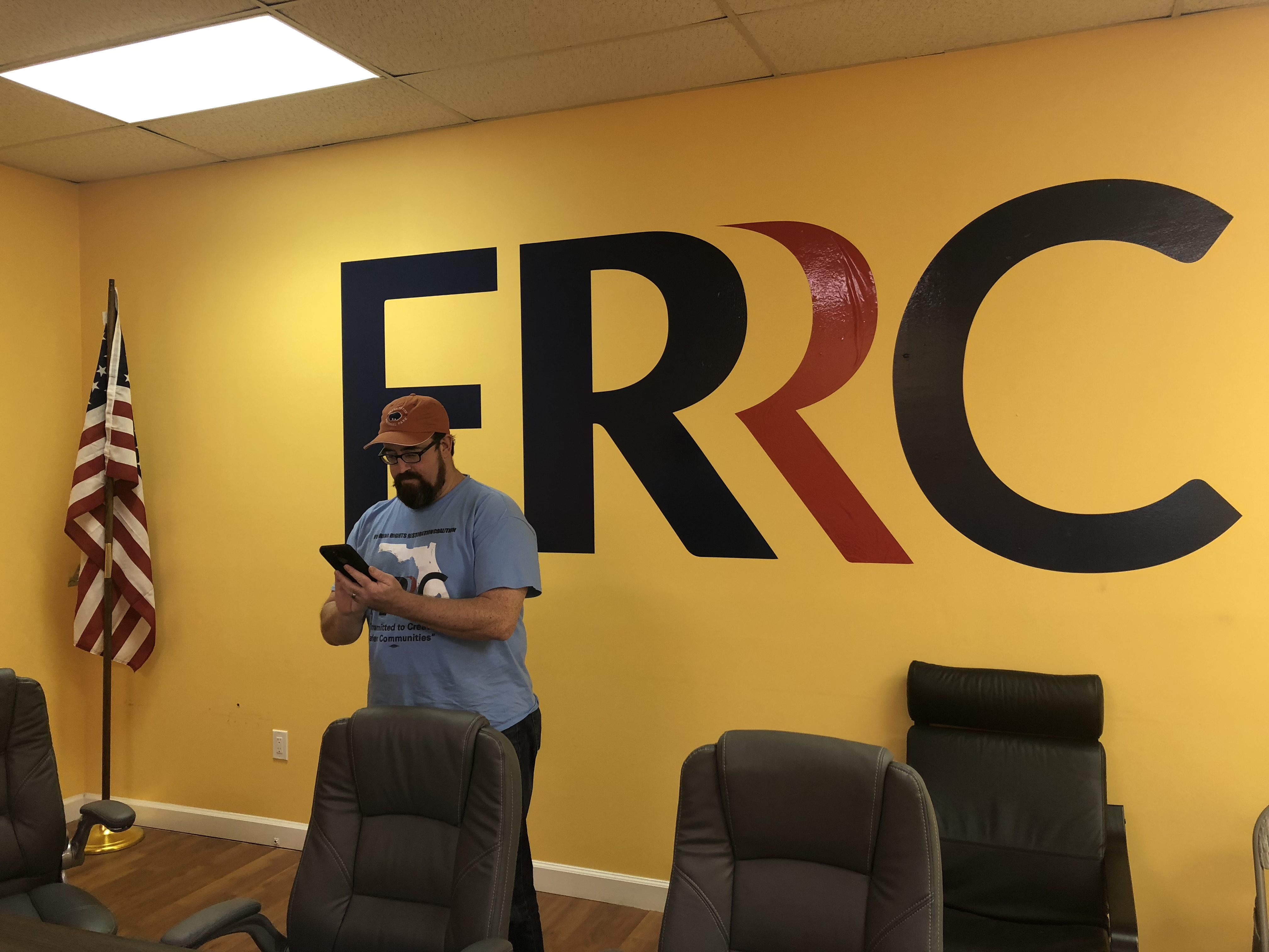 Volz works in the Florida Rights Restoration Coalition's Orlando office in August. CREDIT: Kira Lerner