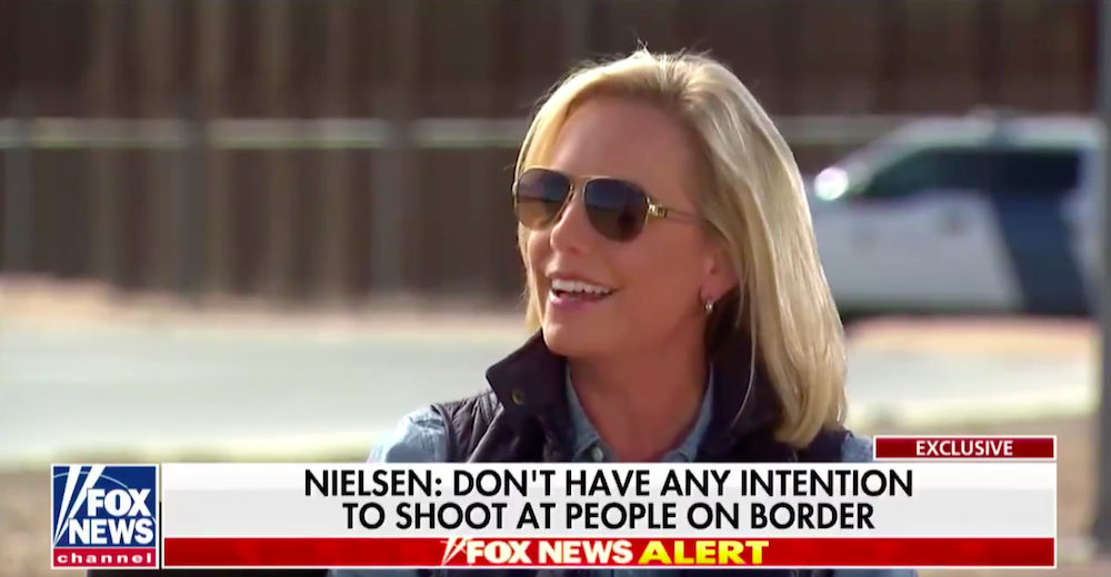 Kirstjen Nielsen is interviewed at the U.S.-Mexico border. (Fox News/Screengrab)