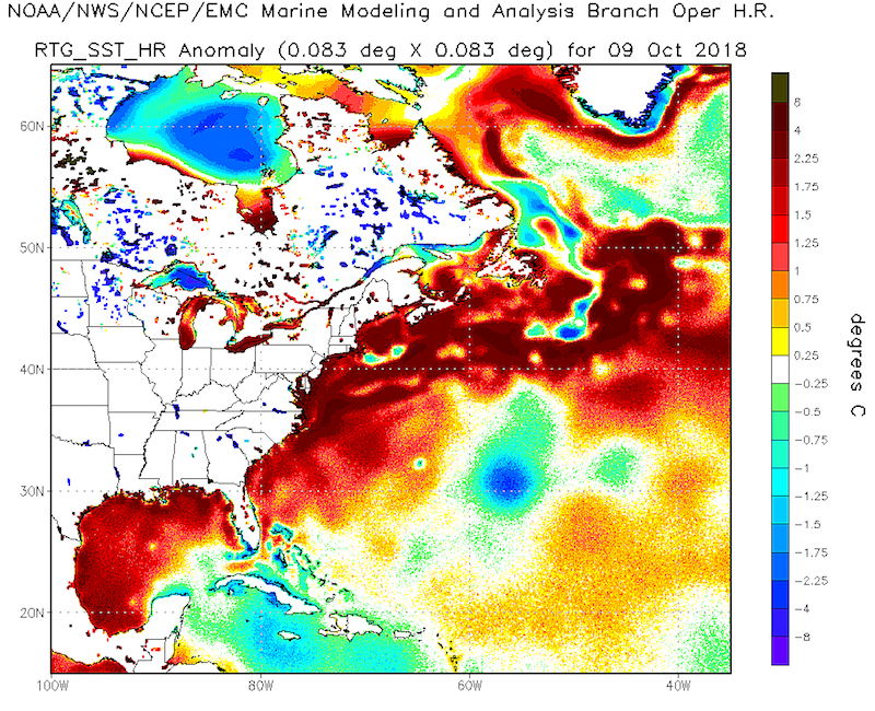 Sea surface temperatures compared to 1961-1990 average. CREDIT: NOAA.