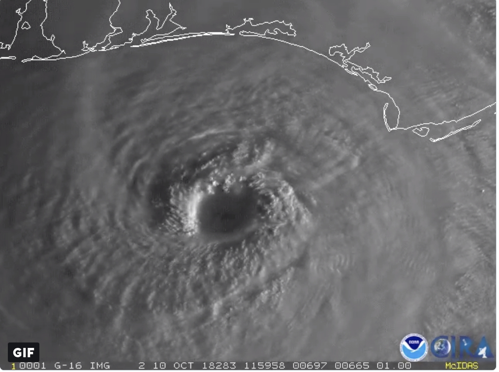 A NOAA satellite image of Hurricane Michael off the Gulf coast, Wednesday, October 10, 2018.