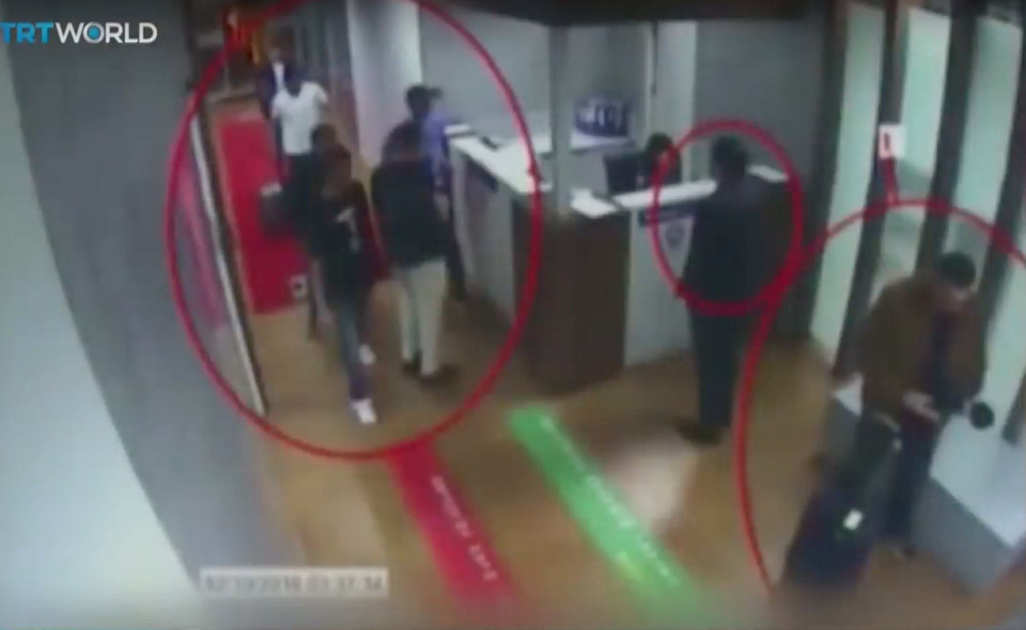 Airport security cameras show the 15-member Saudi "assassination squad" arriving in Istanbul. CREDIT: Screenshot/TRT World.