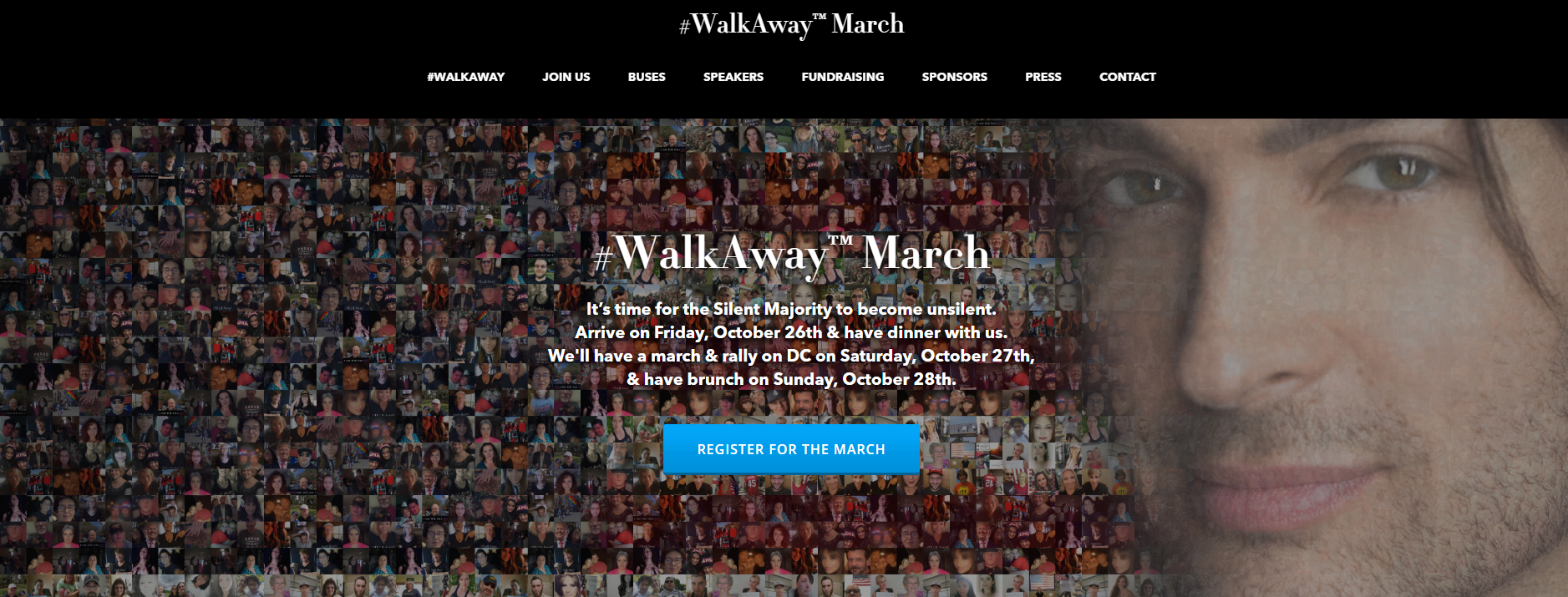 Straka's massive face, next to a plug for the march.