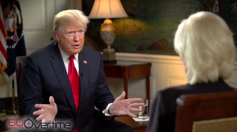 President Trump saod on October 14, 2018 that scientists who agree that humans are making climate change worse "have a political agenda" in an interview on "60 Minutes." CREDIT: CBS News's 60 Minutes/screenshot
