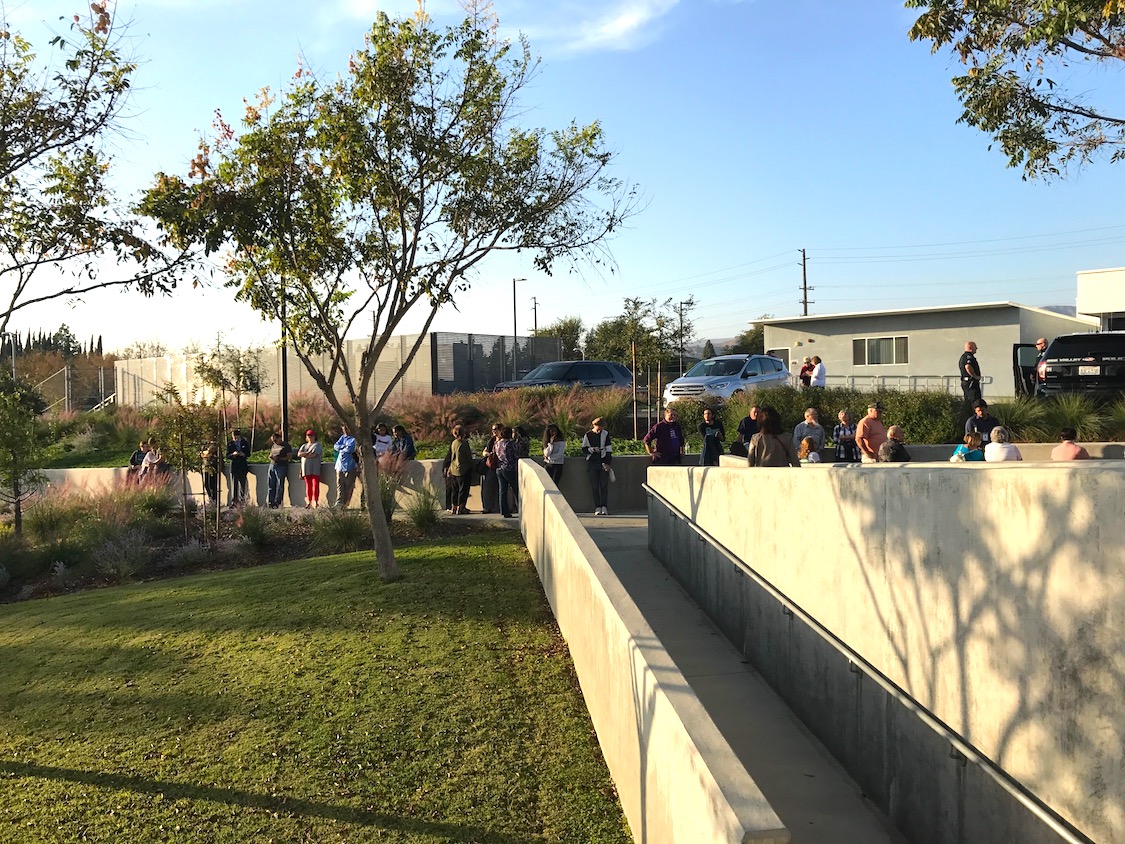 People line up to watch the debate between Katie Hill and Rep. Steve Knight. CREDIT: Casey Quinlan