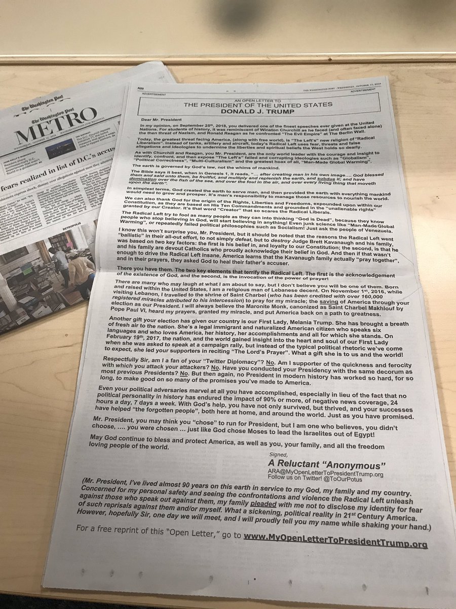 The pro-Trump anonymous paid advertisement in Wednesday's Washington Post.