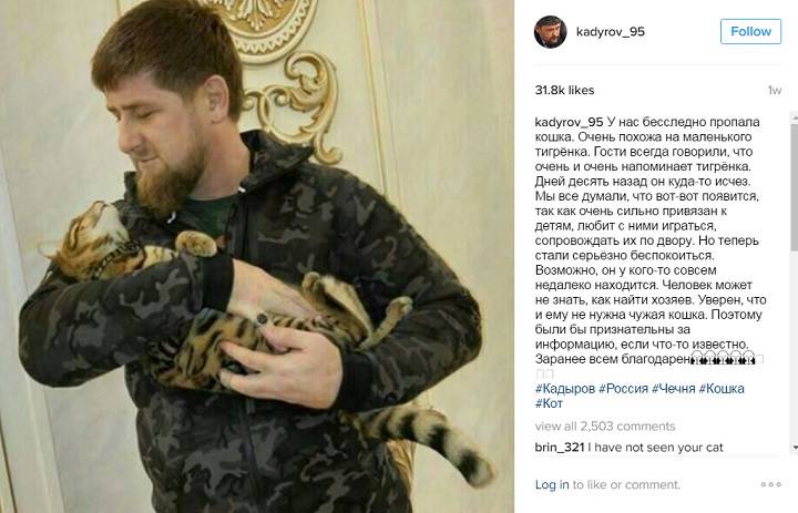 Wholesome content, previously seen on Kadyrov's Instagram