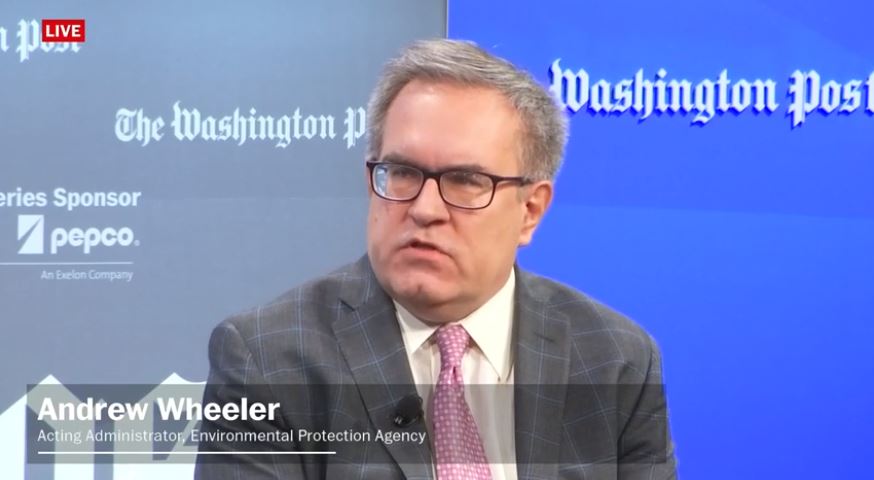 EPA Acting Administrator Andrew Wheeler speaks at an event on November 28, 2018 in Washington hosted by the Washington Post. CREDIT: Washington Post/screenshot