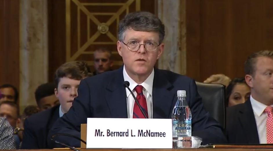 FERC nominee Bernard McNamee testifies before the Senate Energy and Natural Resources Committee on November 15, 2018. CREDIT: Senate ENR/screenshot
