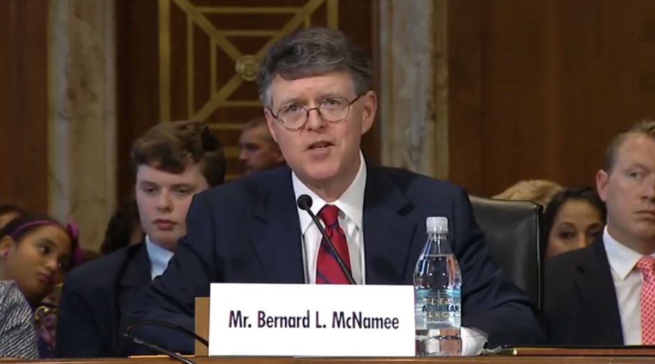 FERC nominee Bernard McNamee testifies before the Senate Energy and Natural Resources Committee on November 15, 2018. CREDIT: Senate ENR/screenshot