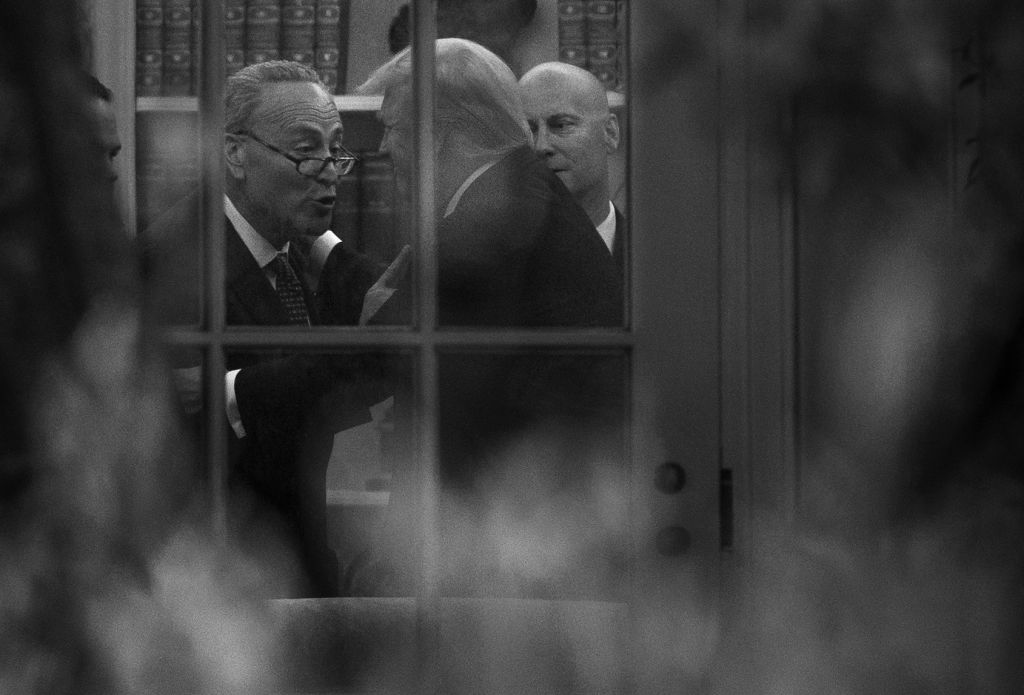 Chuck Schumer and Donald Trump in the Oval Office of the White House on September 6, 2017. (Alex Wong/Getty Images)