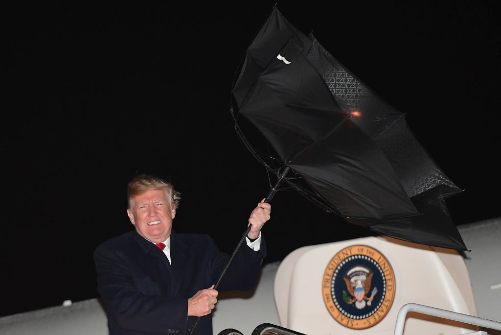 Donald Trump departs Air Force One at Andrews Air Force Base in Maryland on April 28, 2018. (MANDEL NGAN/AFP/Getty Images)