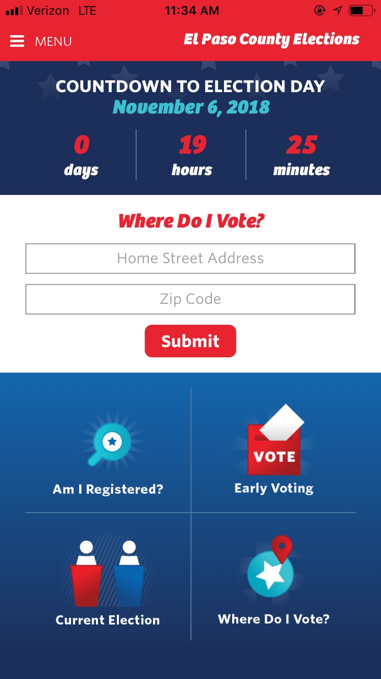Screenshot of El Paso County Elections mobile application.