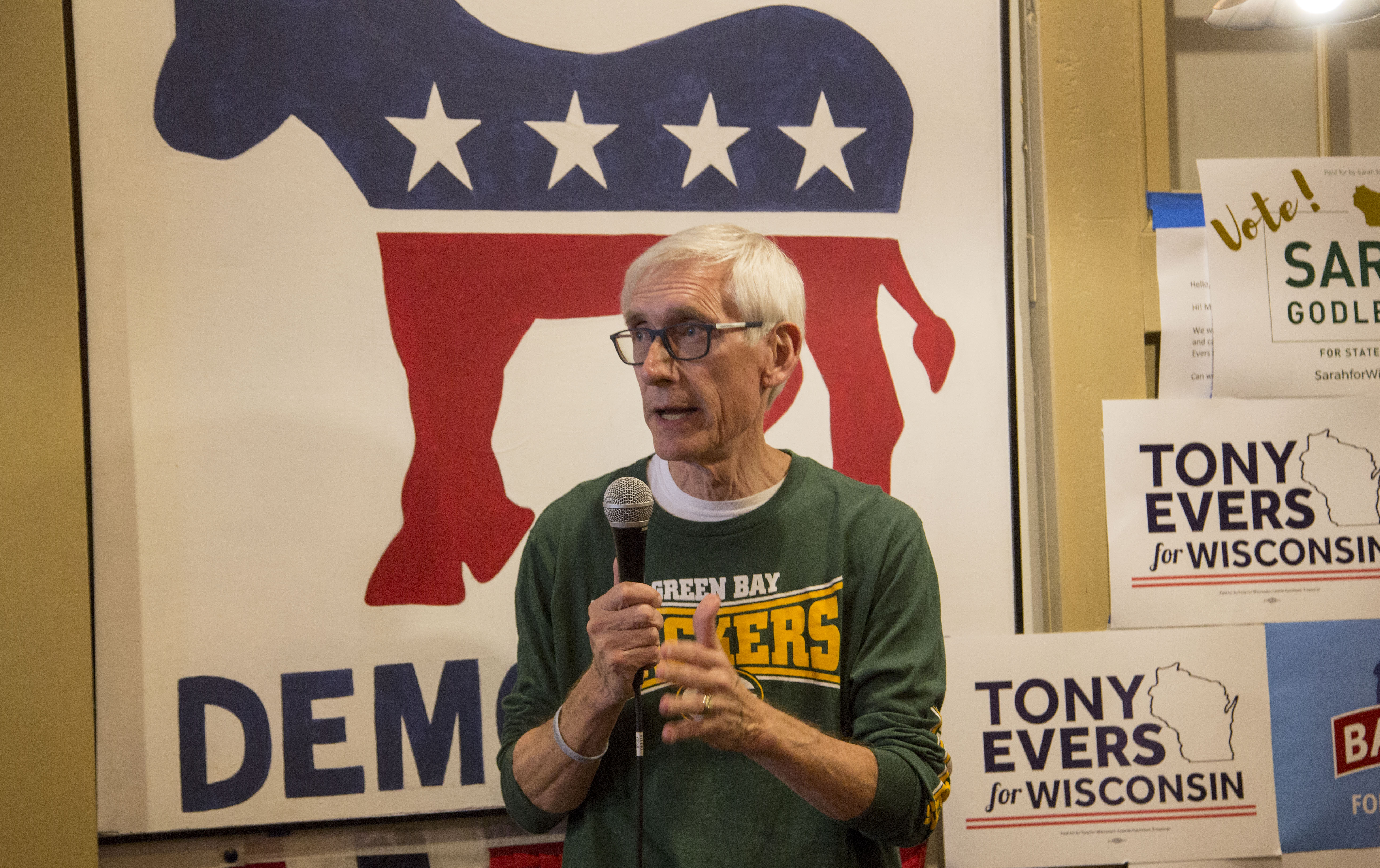 RACINE, WI - NOVEMBER 04: Democratic candidate for Wisconsin Governor, Tony Evers speaks to supporters at the Racine County Democratic office on November 4, 2018 in Racine, Wisconsin. (Photo by Darren Hauck/Getty Images)