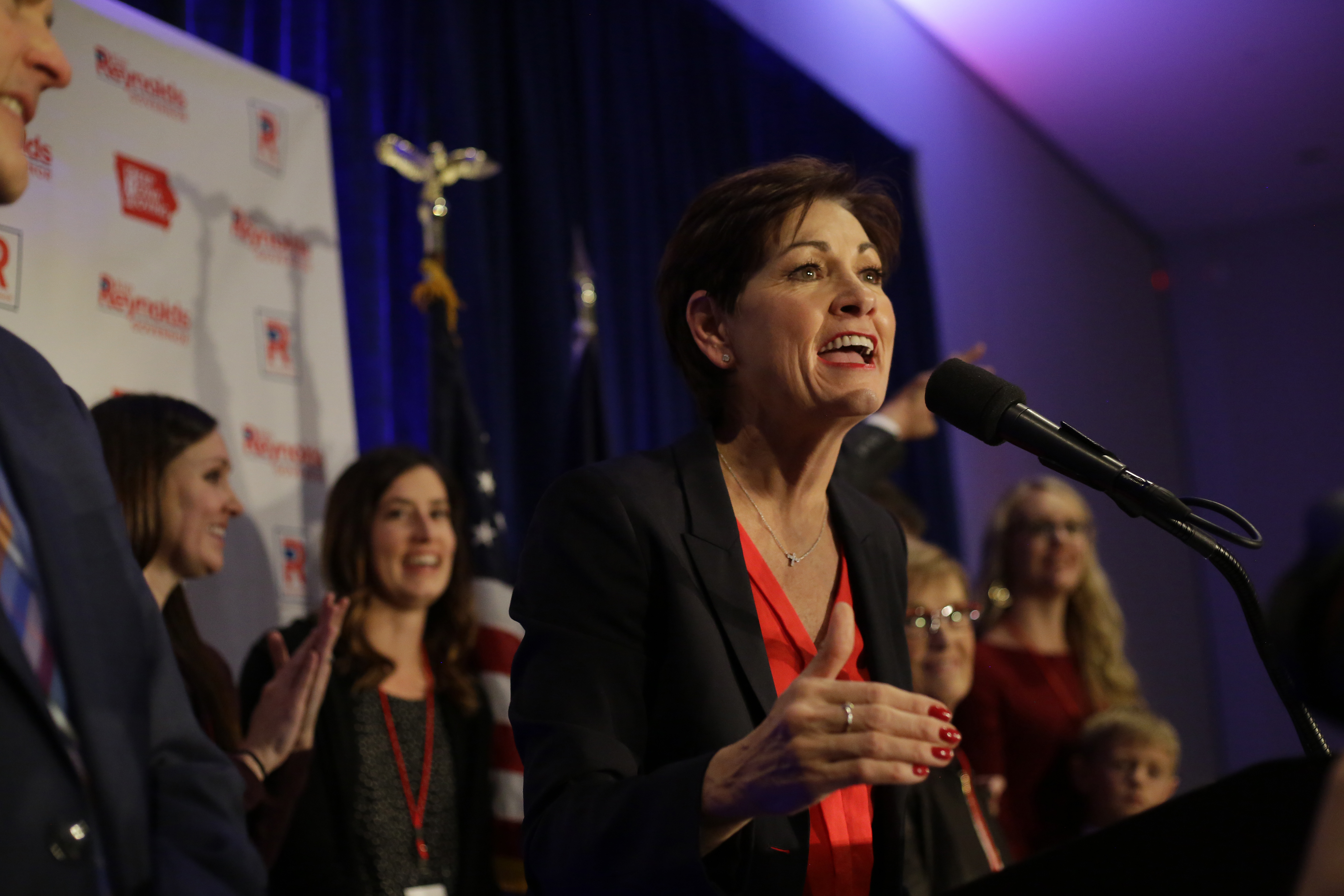 Gov. Kim Reynolds rebuked Rep. Steve King after refusing to remove him as her campaign co-chairman. CREDIT: Joshua Lott/Getty Images