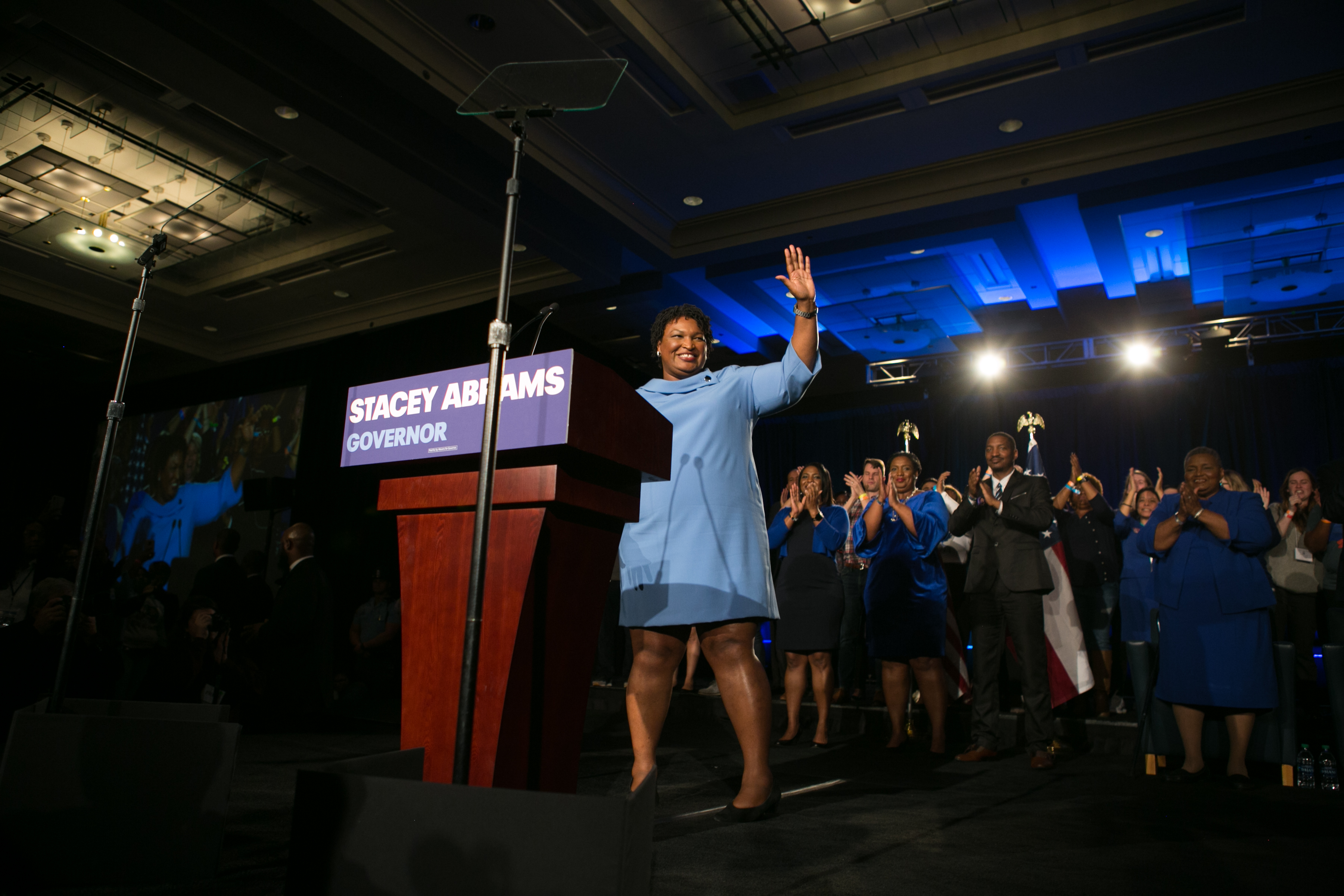 Democratic Gubernatorial candidate Stacey Abrams addresses supporters at an election watch party on November 6, 2018 in Atlanta, Georgia. Abrams and her opponent, Republican Brian Kemp, are in a tight race that is too close to call. A runoff for Georgia's governor is likely. (Photo by Jessica McGowan/Getty Images)