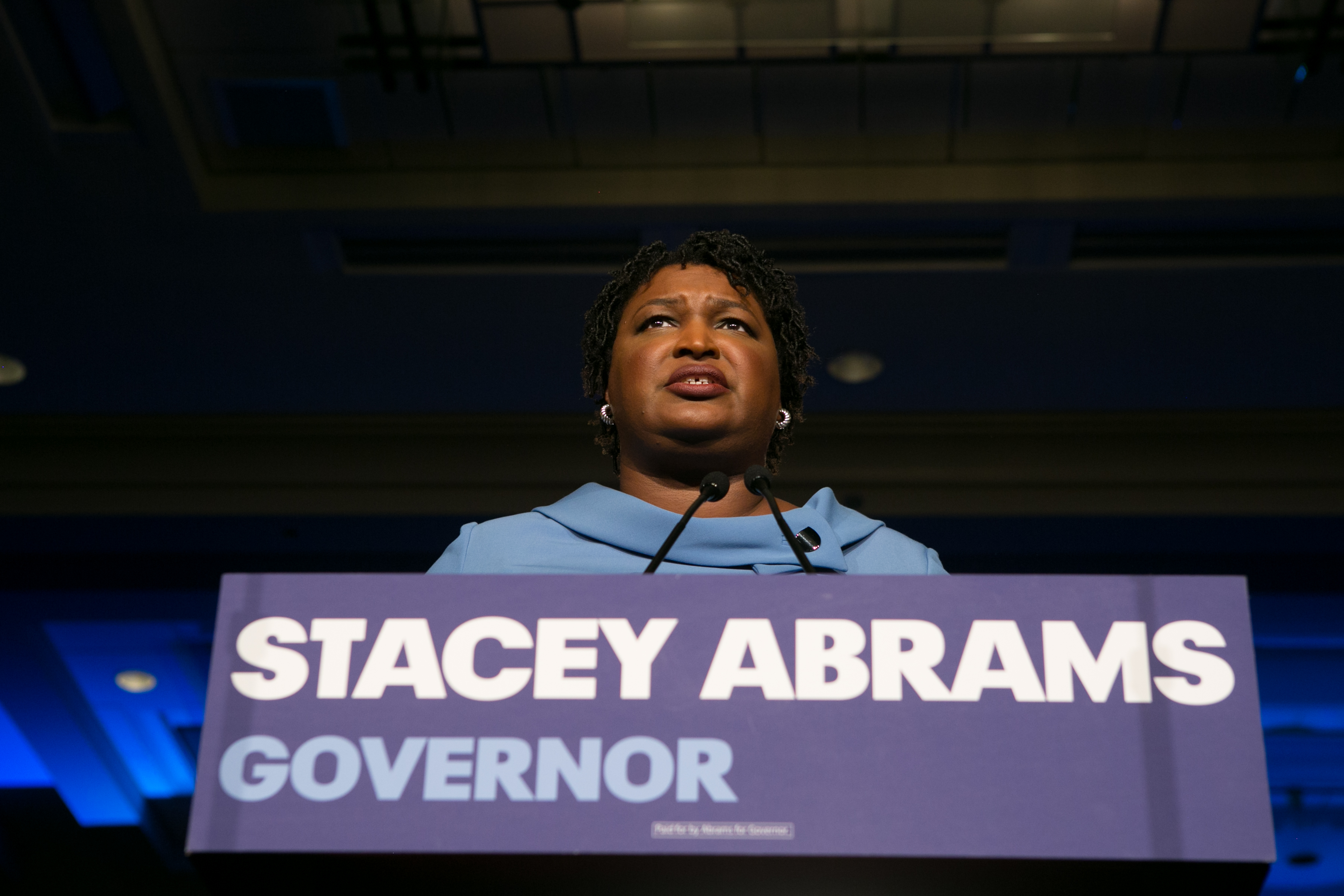 Democratic Gubernatorial candidate Stacey Abrams addresses supporters at an election watch party on November 6, 2018 in Atlanta, Georgia. Abrams and her opponent, Republican Brian Kemp, are in a tight race that is too close to call. A runoff for Georgia's governor is likely. (Photo by Jessica McGowan/Getty Images)