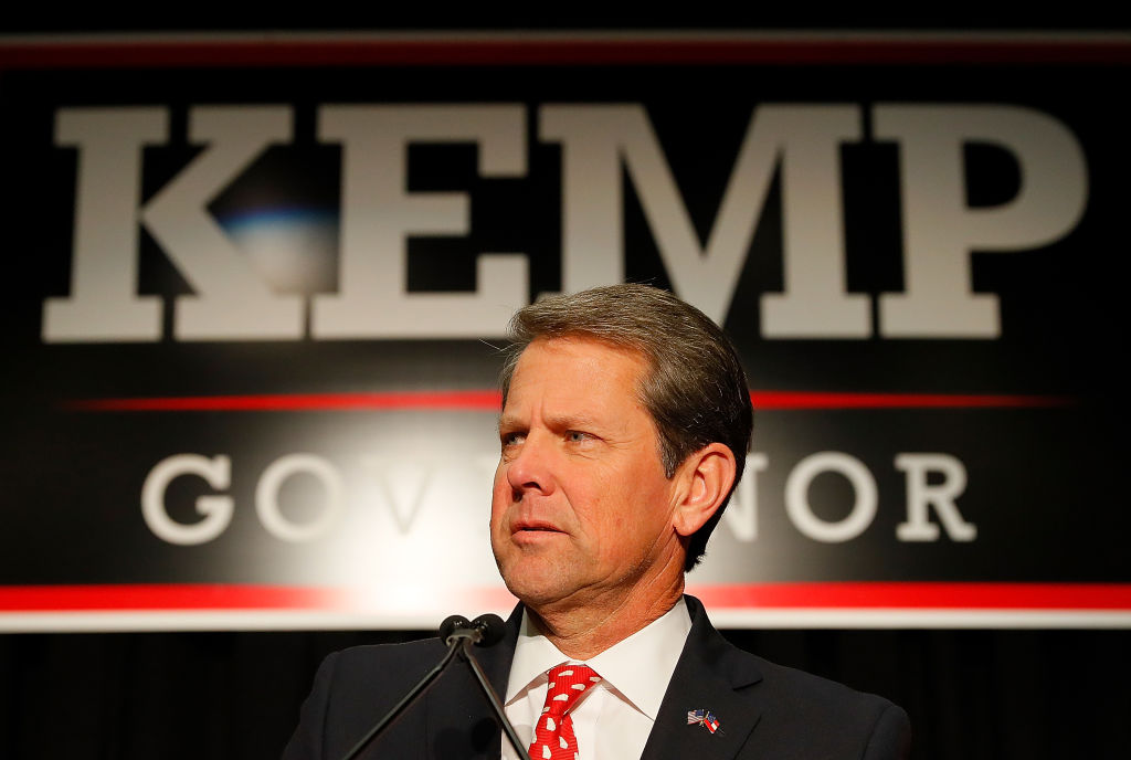Republican gubernatorial candidate Brian Kemp attends an election night event on Tuesday.