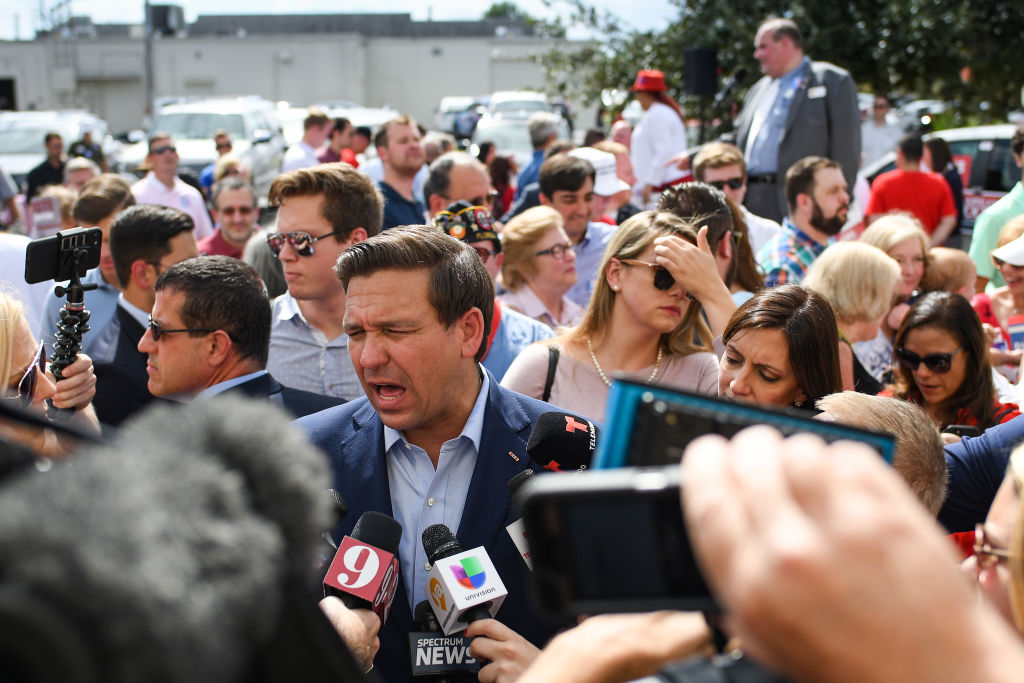 Republican candidate for Governor of Florida Ron DeSantis attends a rally at Freedom Pharmacy on the final day of campaigning in the midterm elections on November 5, 2018 in Orlando, Florida. (Credit Jeff J Mitchell/Getty Images)