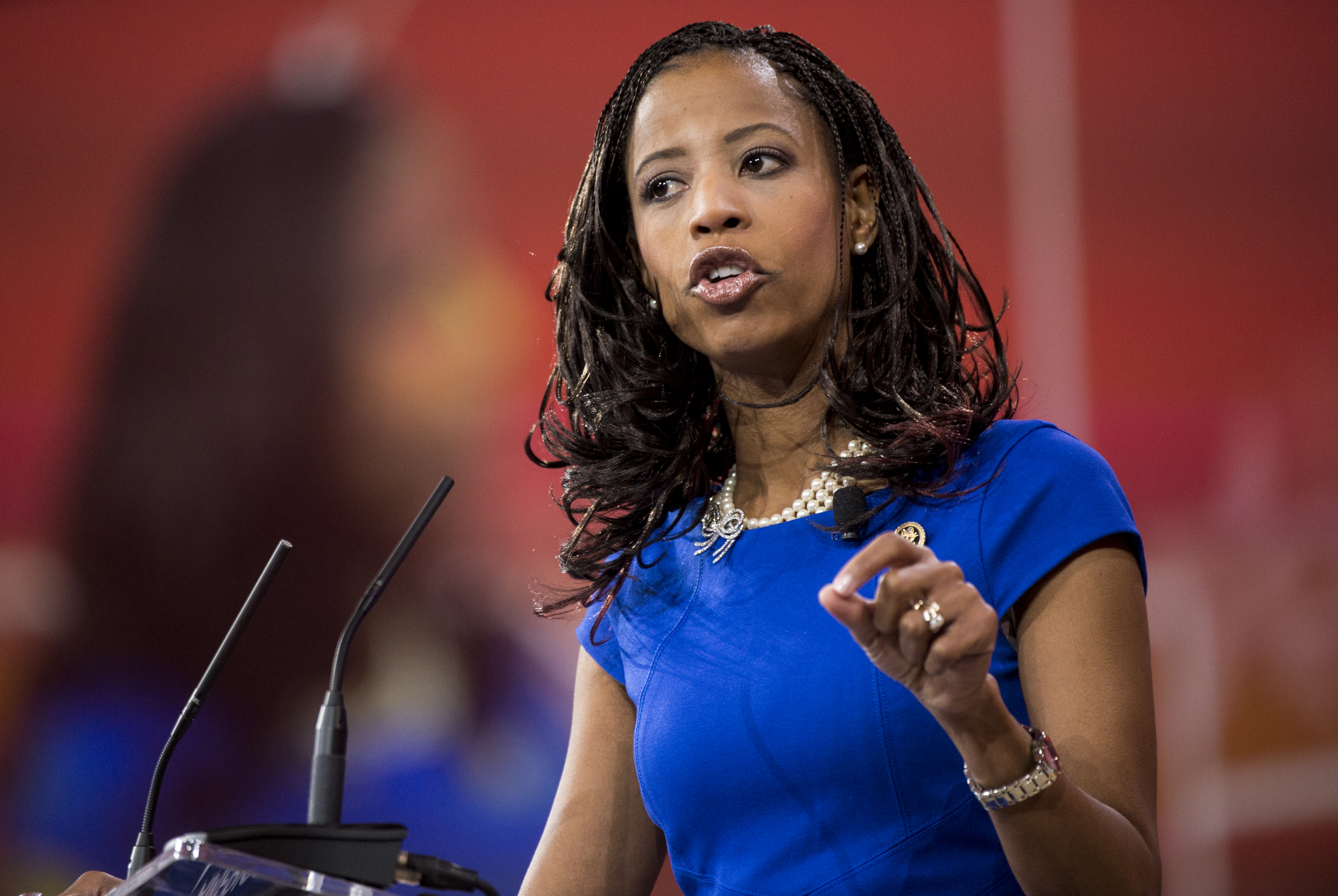 Rep. Mia Love, R-Utah, in happier times, speaks to the crowd at CPAC in National Harbor, Md., on Feb. 26, 2015. (Photo By Bill Clark/CQ Roll Call)
