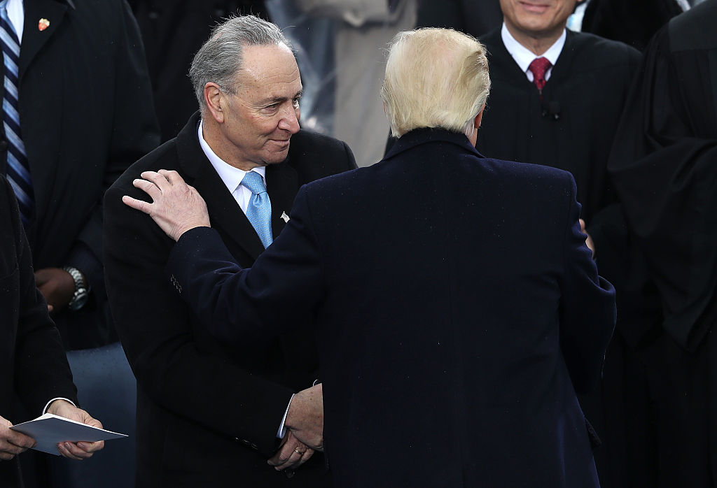 Chuck Schumer and Donald Trump on Inauguration Day on January 20, 2017. (Joe Raedle/Getty Images)