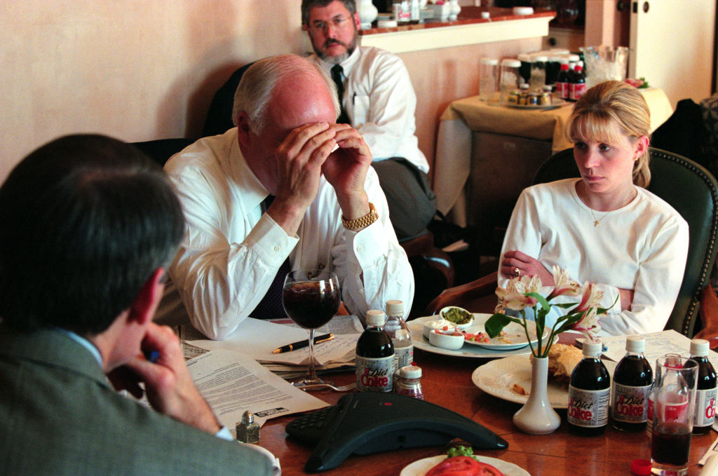 Liz Cheney and Dick Cheney on the morning after Election Day in Austin, Texas on November 8, 2000. (David Hume Kennerly/Getty Images)