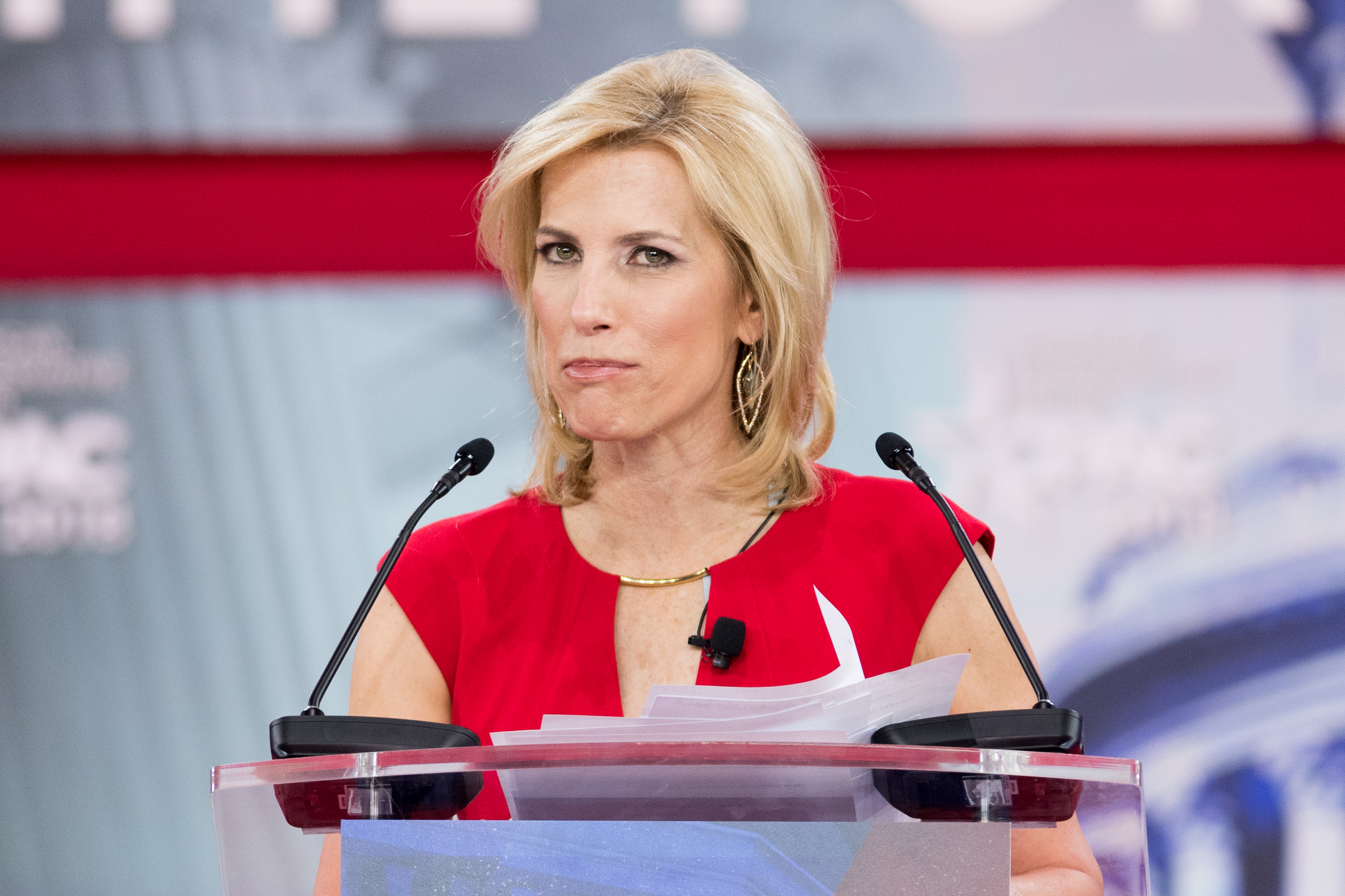 Laura Ingraham welcomed a spokesperson for an anti-LGBTQ group on her show to attack the SPLC. CREDIT: Michael Brochstein/SOPA Images/LightRocket via Getty Images