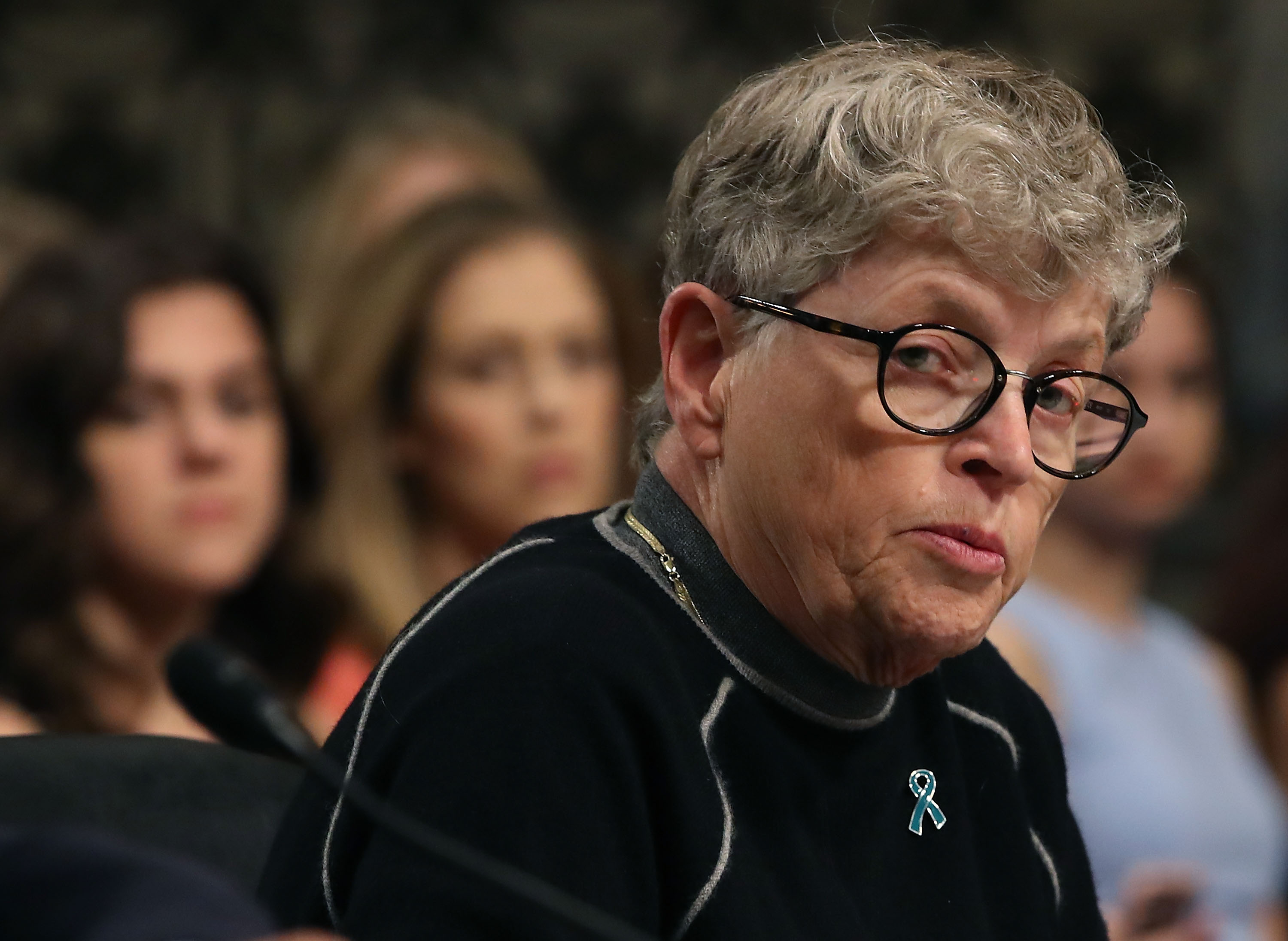 WASHINGTON, DC - JUNE 05: Lou Anna Simon, former president of Michigan State University, testifies during a Senate Commerce, Science and Transportation Committee hearing, on June 5, 2018 in Washington, DC. The hearing focused on preventing abuse in Olympic and amateur athletes and ensuring a safe and secure environment for athletes. (Photo by Mark Wilson/Getty Images)