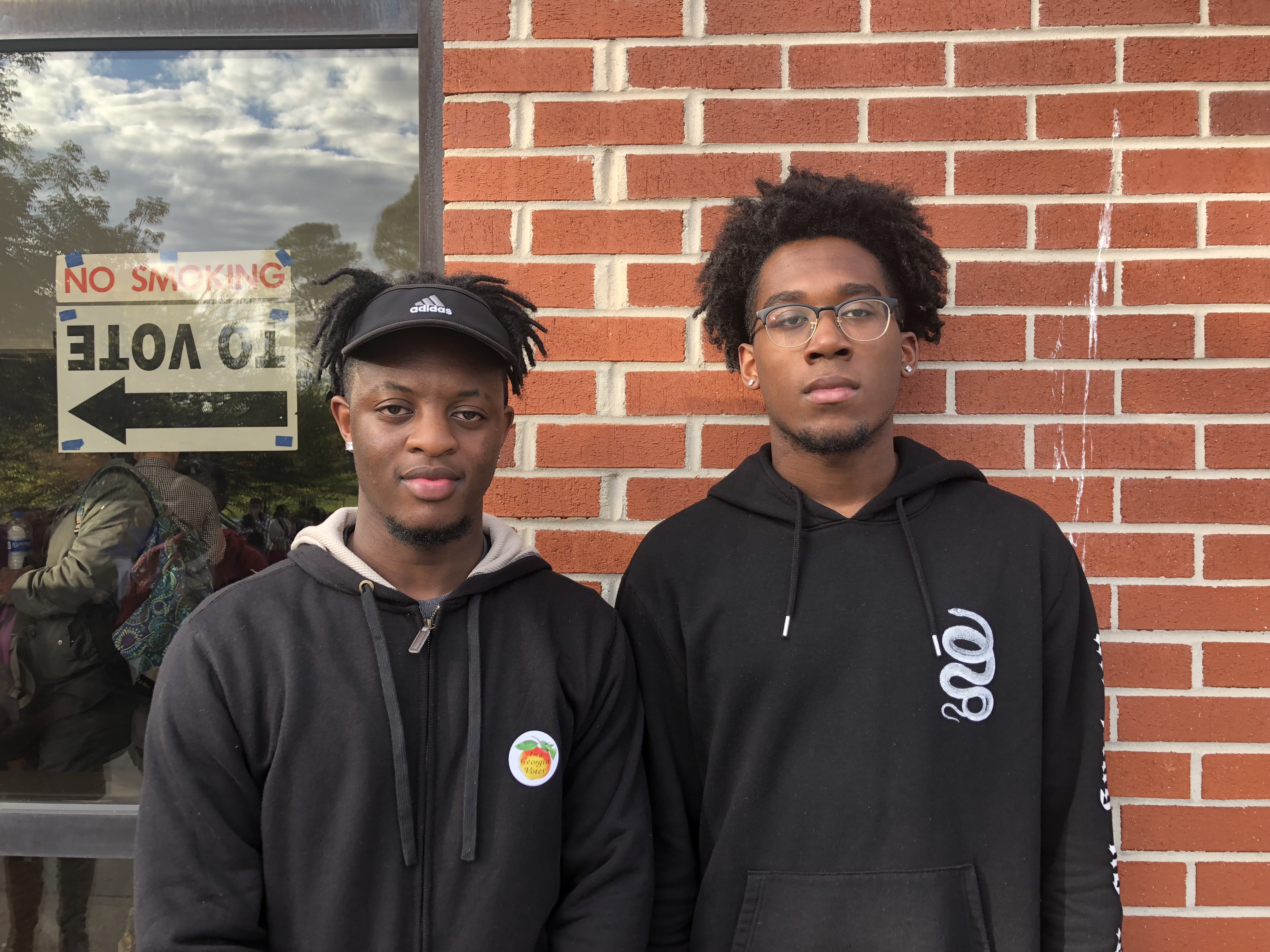 Jermaine Noble and Nicholas Perry, both first-time voters and freshman at Georgia State, had to cast provisional ballots. (CREDIT: Kira Lerner for ThinkProgress)