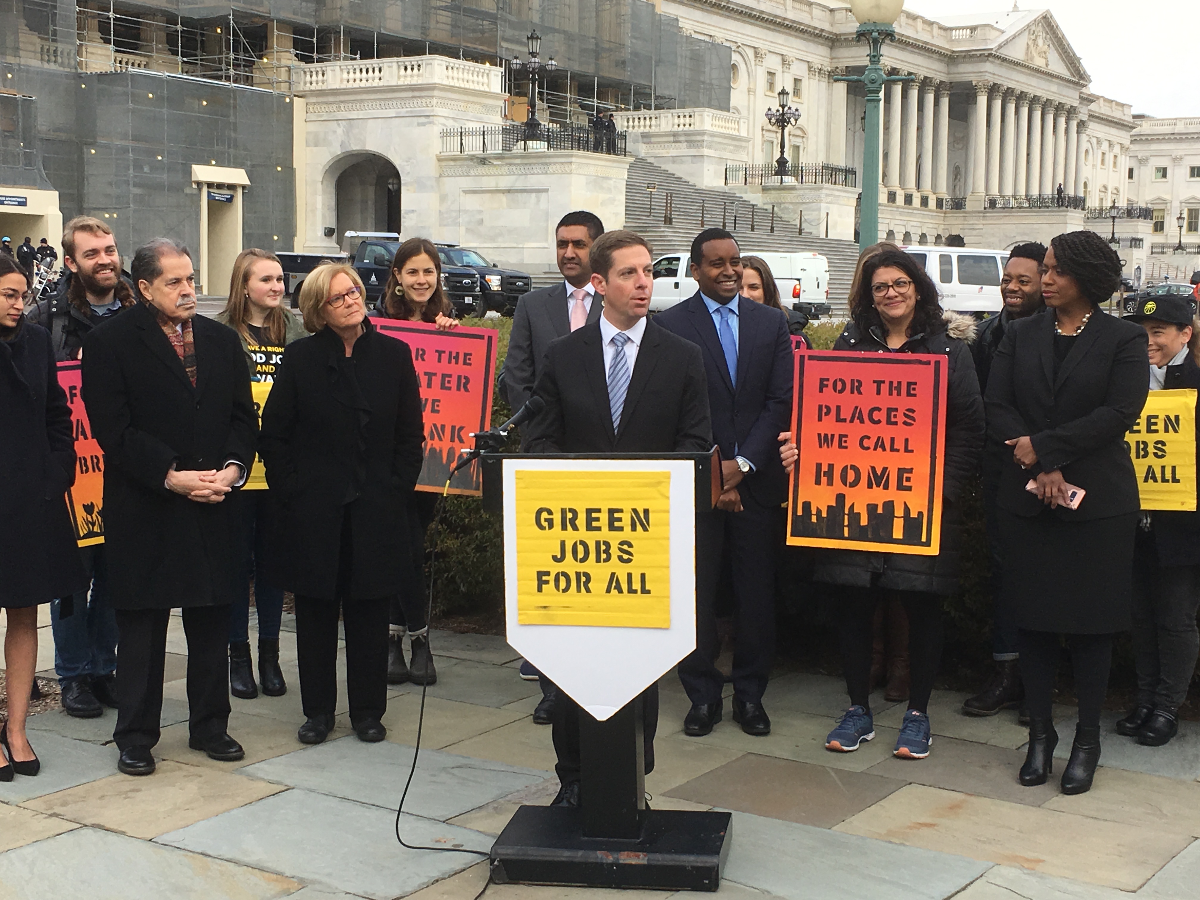 Rep.-elect Mike Levin (D-CA), speaking at a November 30, 2018 press briefing on Capitol Hill, explains his decision to support the creation of a select committee for a Green New Deal. CREDIT: ThinkProgress/Mark Hand