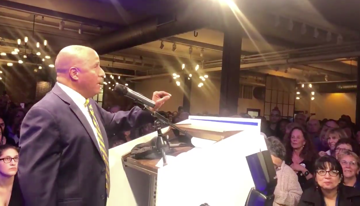 Voters across the country on Tuesday night issued a strong rebuke of Republican efforts to crack down on immigration and cooperate with federal immigration officials, ousting ICE-friendly sheriffs and passing pro-immigration measures in at least one state. Pictured: Ulster County sheriff candidate Juan Figueroa celebrates with supporters. (PHOTO CREDIT: Jaspreet Gill, Twitter screengrab)