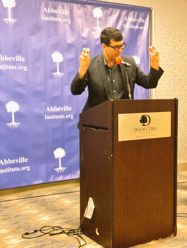 Michael Boldin, the head of the Tenth Amendment Center, sings his praise of nullification on Saturday. CREDIT: CASEY MICHEL