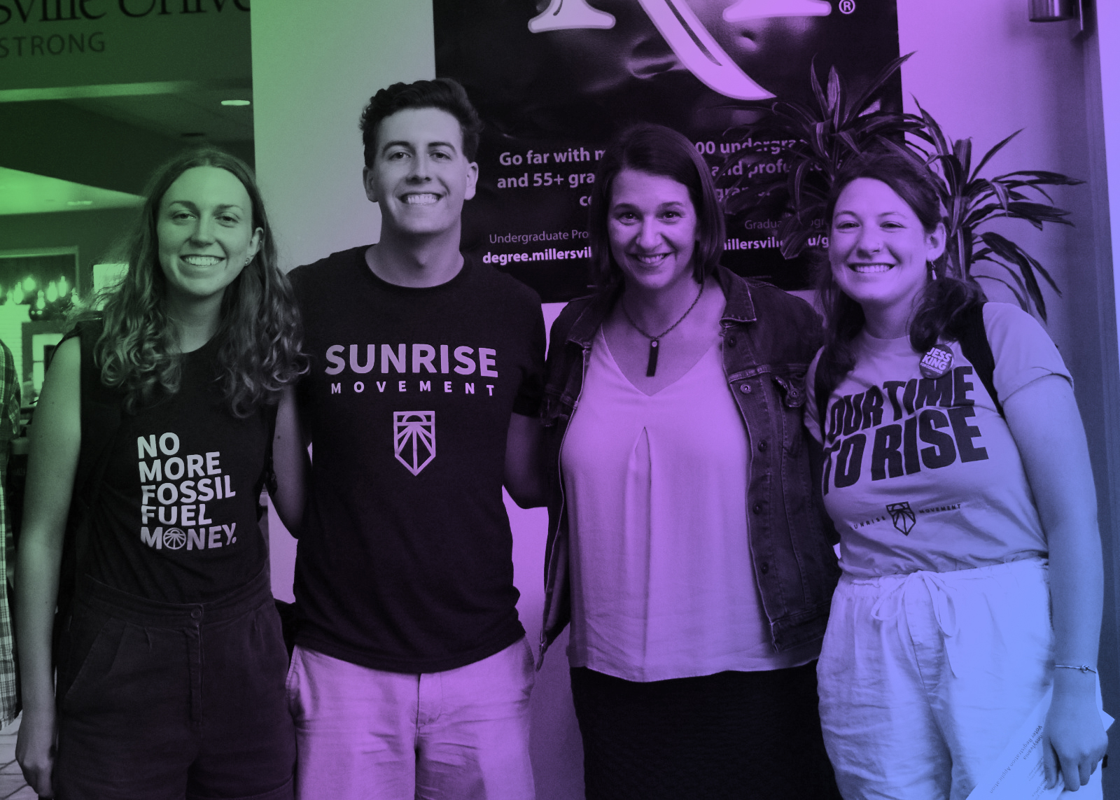 DEMOCRATIC CANDIDATE JESS KING (SECOND FROM RIGHT) HAS BENEFITED FROM SUNRISE MOVEMENT VOLUNTEERS IN HER CAMPAIGN FOR PENNSYLVANIA'S 11 CONGRESSIONAL DISTRICT. CREDIT: SUNRISE MOVEMENT