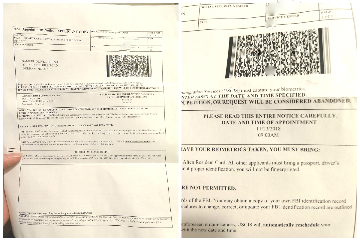 Photo of Oliver-Bruno's appointment letter from USCIS officials. (Image credit: Alerta Migratoria)