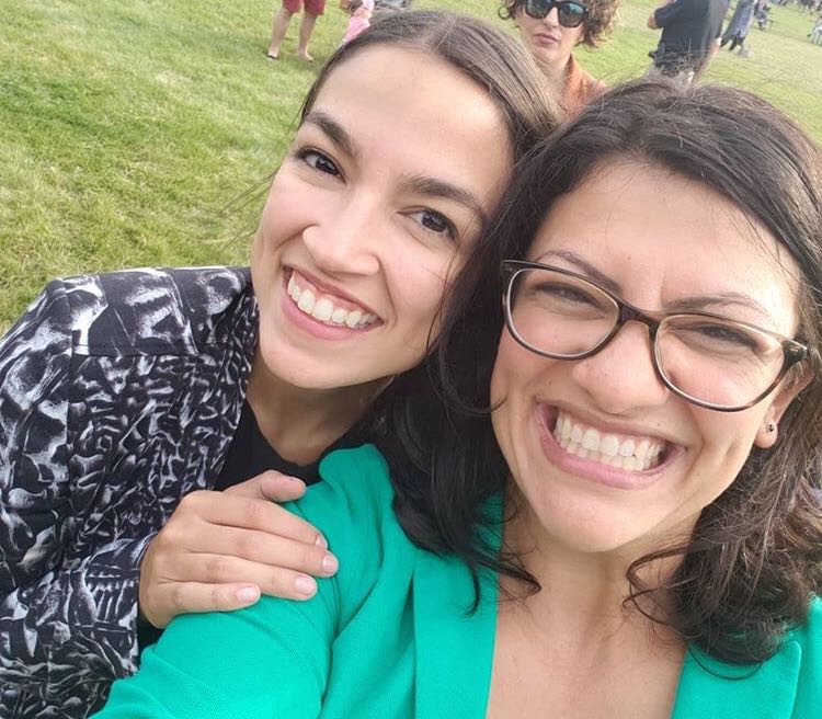 Alexandria Ocasio-Cortez and Rashida Tlaib at a campaign event in Dearborn, Michigan on July 29, 2018. (rashidatlaib/Instagram)