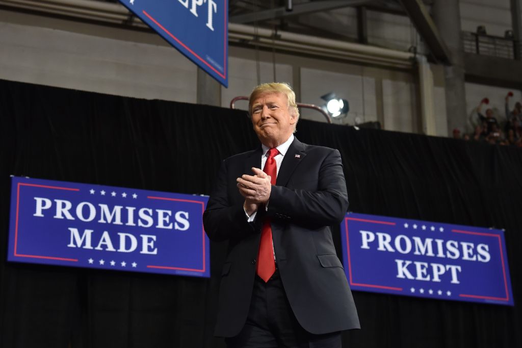 Donald Trump at a rally in Topeka, Kansas on October 6, 2018. (NICHOLAS KAMM/AFP/Getty Images)