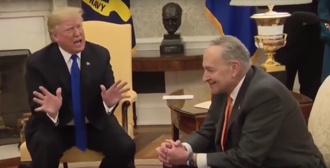 Donald Trump and Chuck Schumer in the Oval Office of the White House on December 11, 2018. (Screengrab/NBC News)