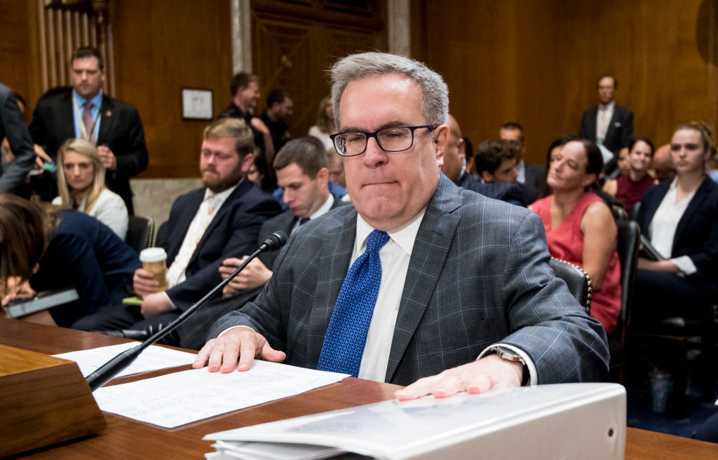 UNITED STATES - AUGUST 1: Andrew Wheeler,
acting administrator at the Environmental Protection Agency, prepares to testify during the Senate Committee on Environment and Public Works hearing on Examining EPAs Agenda: Protecting the Environment and Allowing Americas Economy to Grow on Wednesday, Aug. 1, 2018. (Photo By Bill Clark/CQ Roll Call)