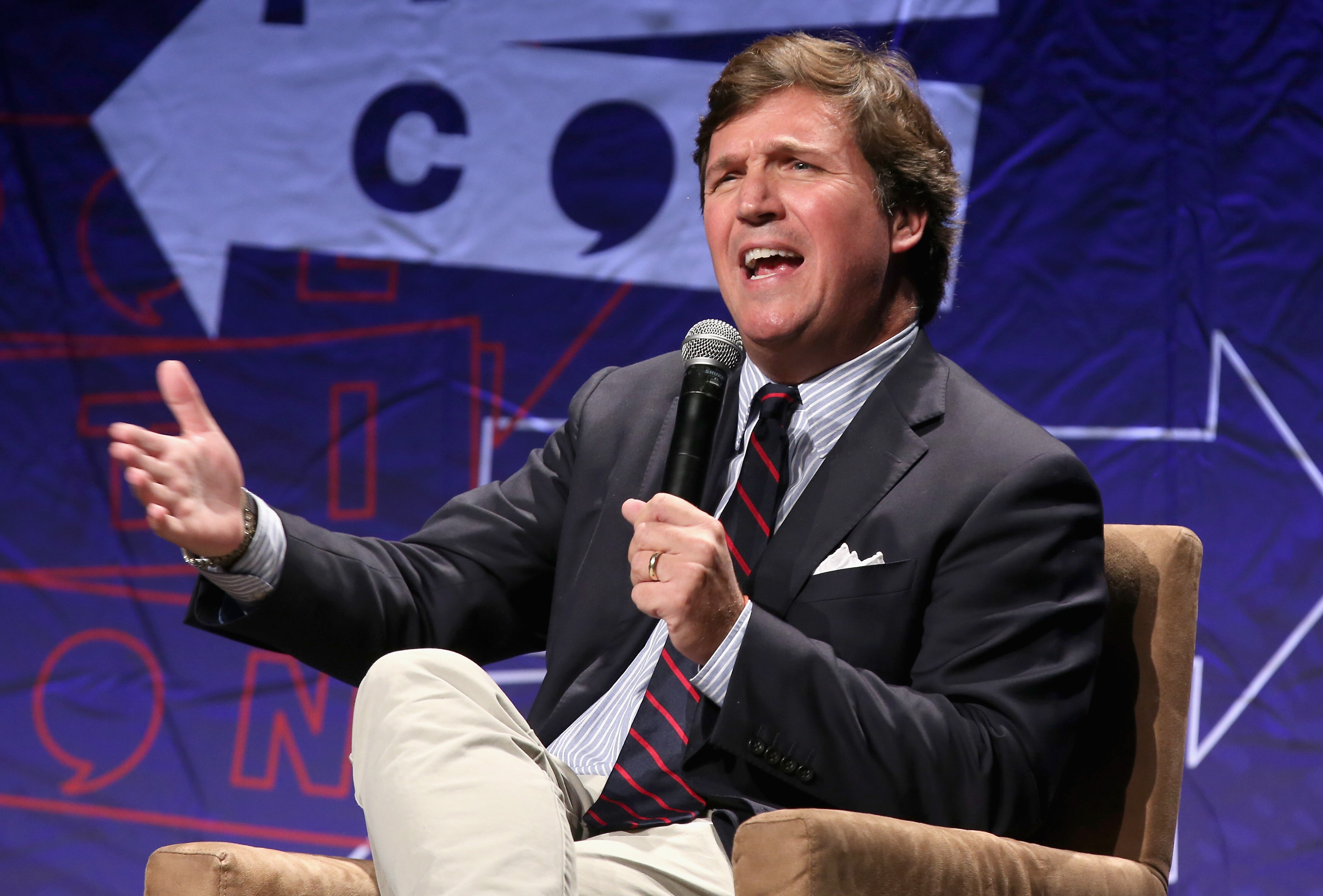 Tucker Carlson speaks onstage during Politicon 2018 at Los Angeles Convention Center on October 21, 2018 in Los Angeles, California. CREDIT: Phillip Faraone/Getty Images for Politicon