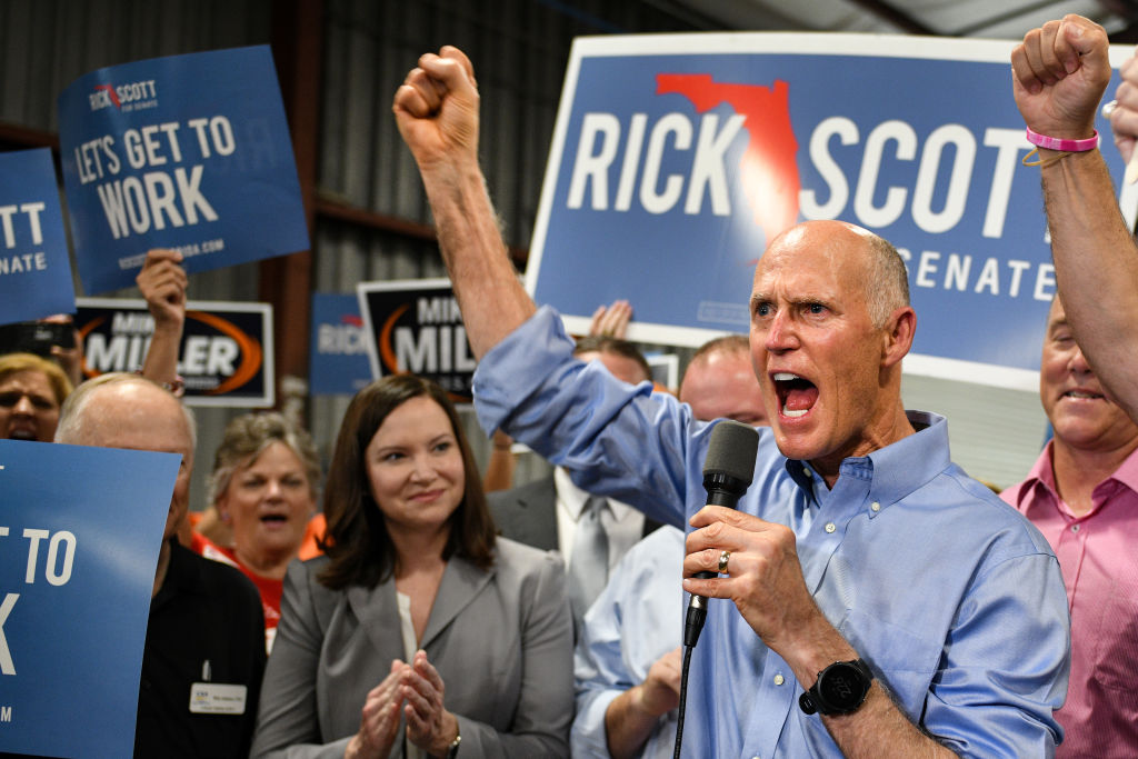 Rick Scott at a rally in Orlando, Florida on November 2, 2018. (Jeff J Mitchell/Getty Images)
