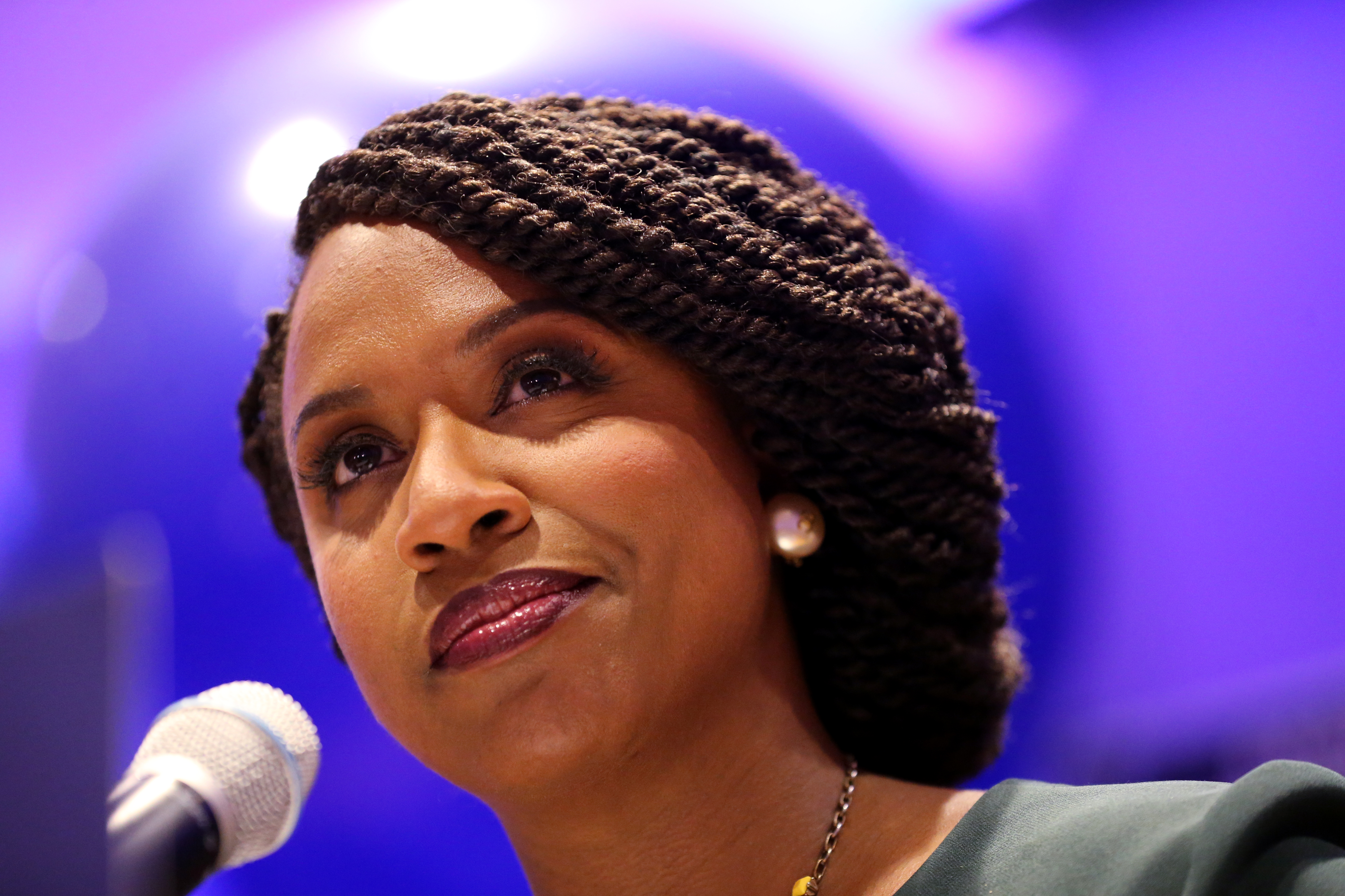 Rep. Ayanna Pressley (D-MA), one of the most outspoken voices in Congress championing low wage federal contract workers, including cleaners and janitors, was once herself a hotel worker. (CREDIT: Craig F. Walker/The Boston Globe via Getty Images)