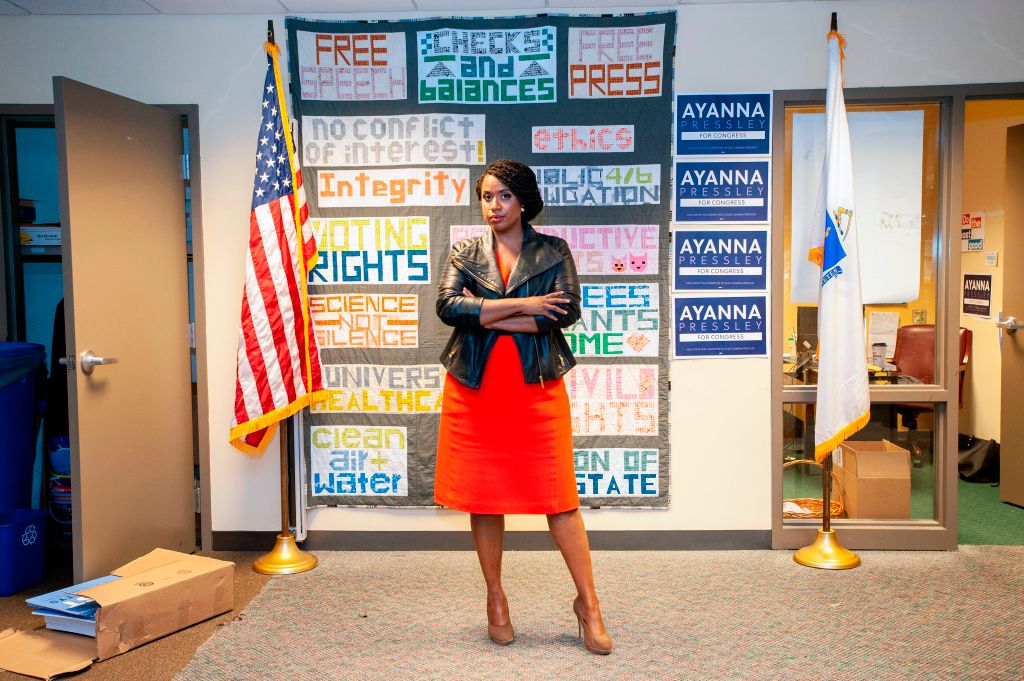 Ayanna Pressley at the Massachusetts Democratic Party headquarters in Dorchester, Massachusetts on September 28, 2018. (JOSEPH PREZIOSO/AFP/Getty Images)