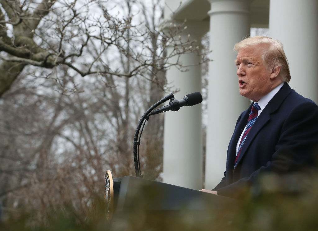 President Donald Trump speaks to the media after a meeting with Congressional leaders about ending the partial government shutdown. (Photo credit: Mark Wilson/Getty Images)