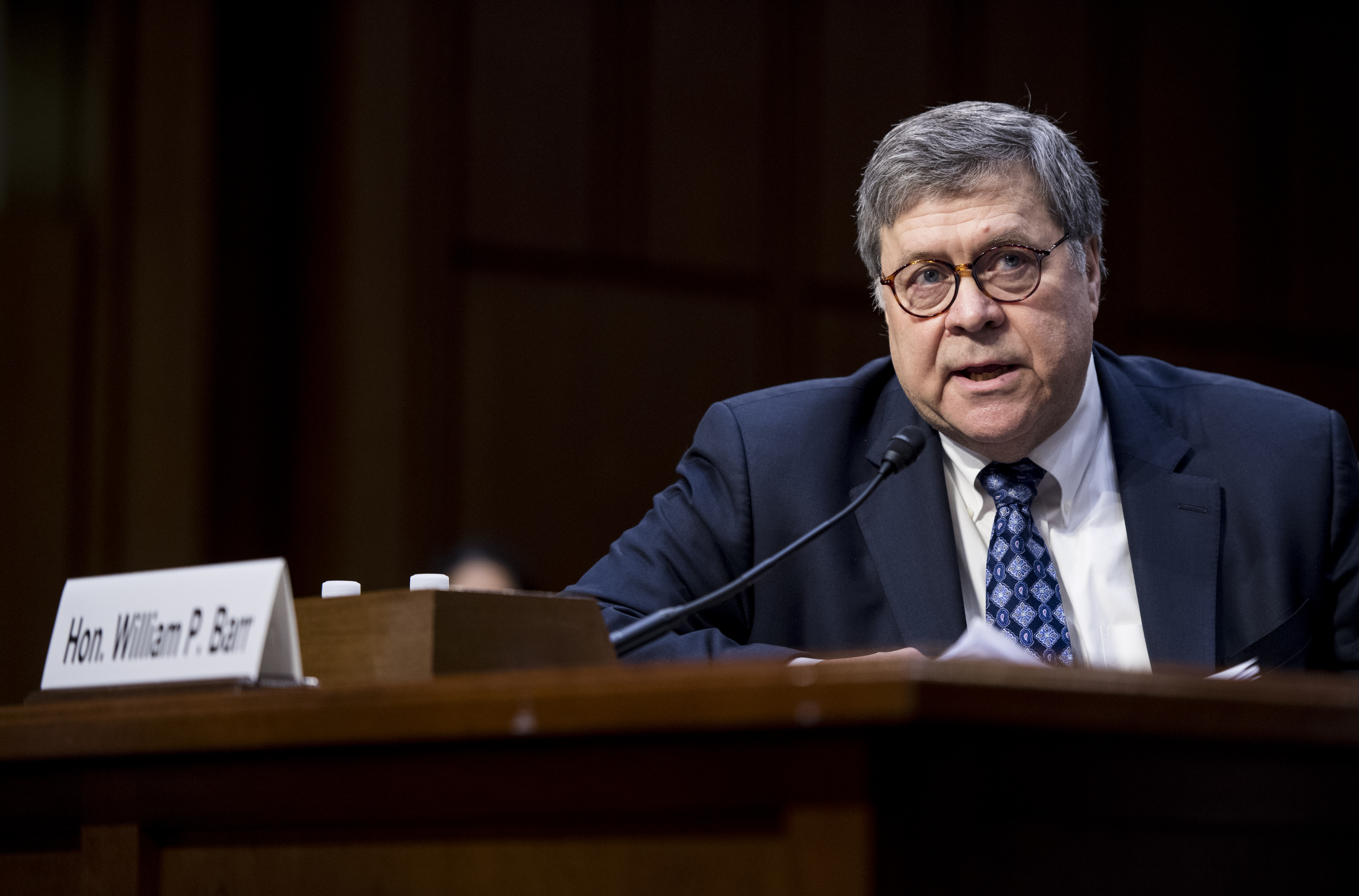 William Barr, President Donald Trump's nominee to be attorney general, speaks during his confirmation hearing in the Senate Judiciary Committee on Jan. 15, 2019. CREDIT: Bill Clark/CQ Roll Call