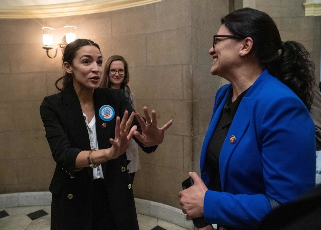 Alexandria Ocasio-Cortez and Rashida Tlaib on Capitol Hill on January 16, 2019. (NICHOLAS KAMM/AFP/Getty Images)
